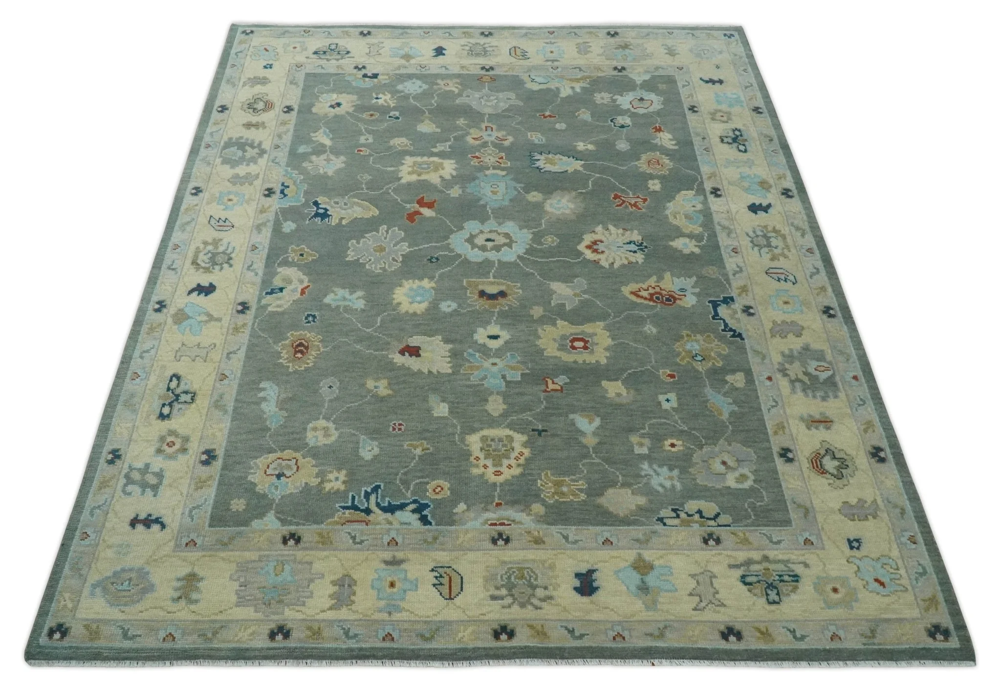 Hand knotted Gray and Beige Traditional Oushak Wool Area Rug - Image 9