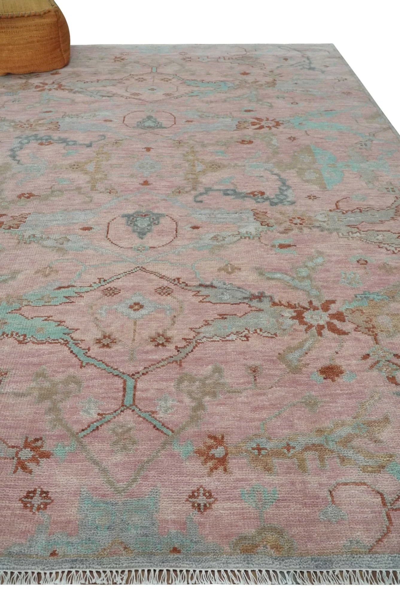 Hand Knotted Light Pink Oriental Oushak 9x12 Traditional Wool Area Rug, Living Room and Bedroom Rug - Image 3
