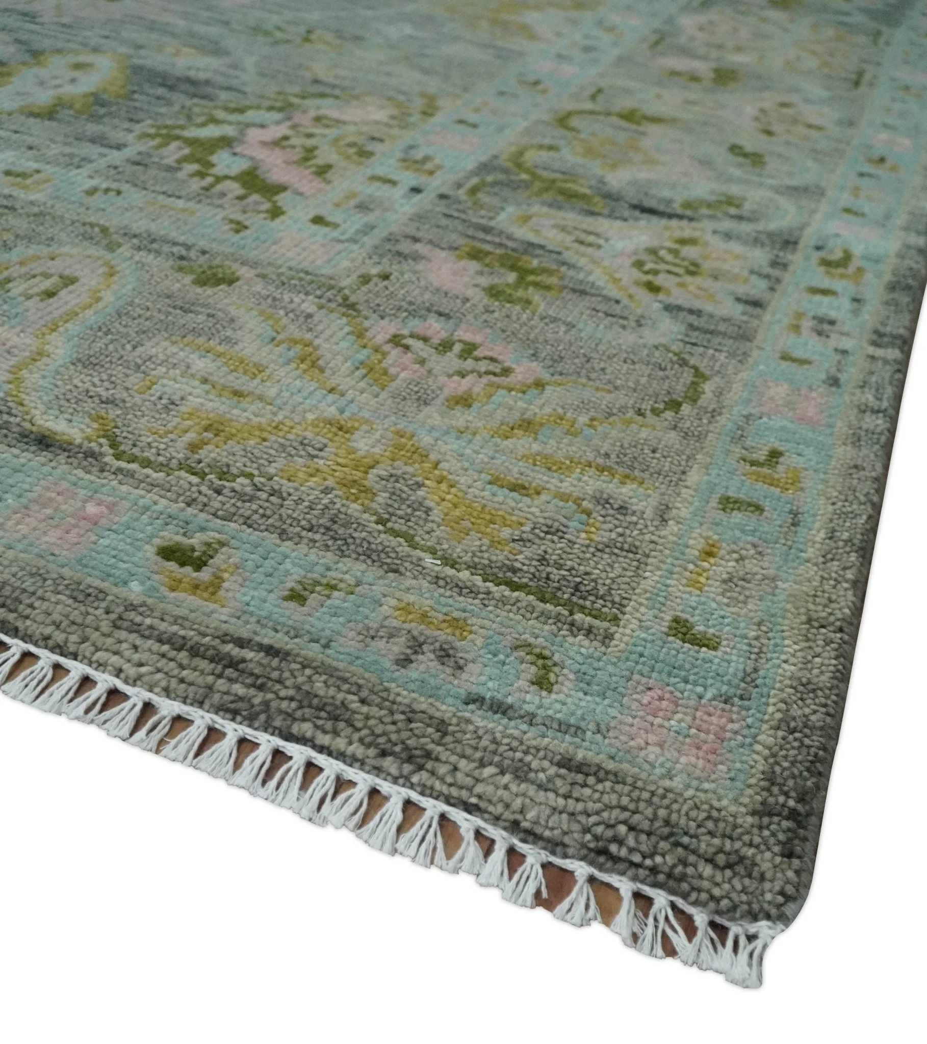 Custom Made Hand Knotted Moss Green Gray and Green Oriental Oushak Multi Size Traditional Wool Area Rug - Image 4