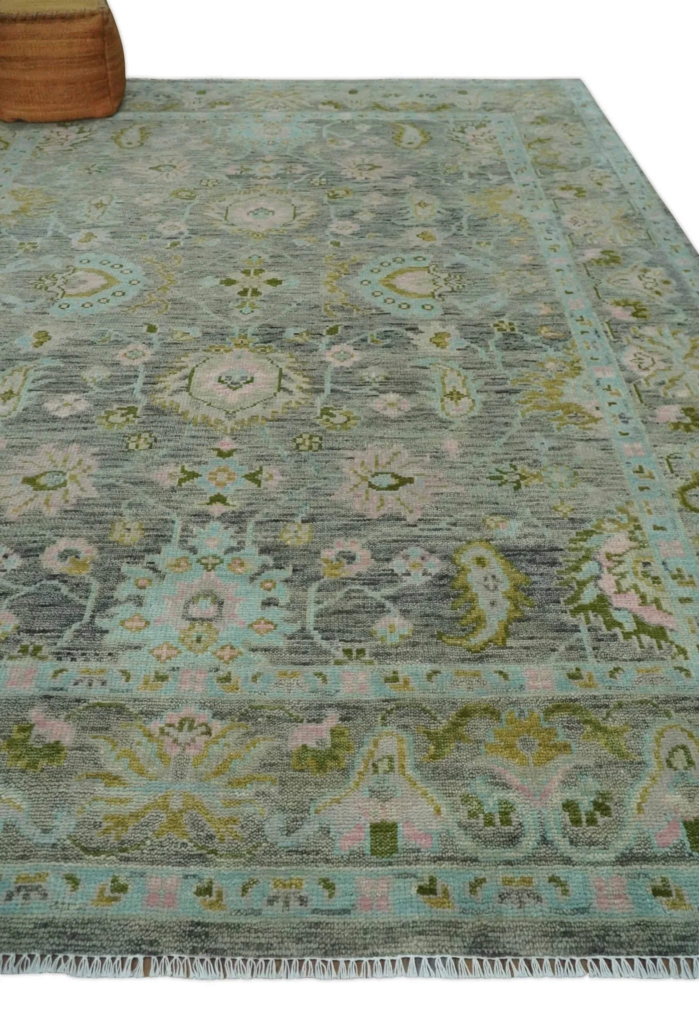 Custom Made Hand Knotted Moss Green Gray and Green Oriental Oushak Multi Size Traditional Wool Area Rug - Image 8