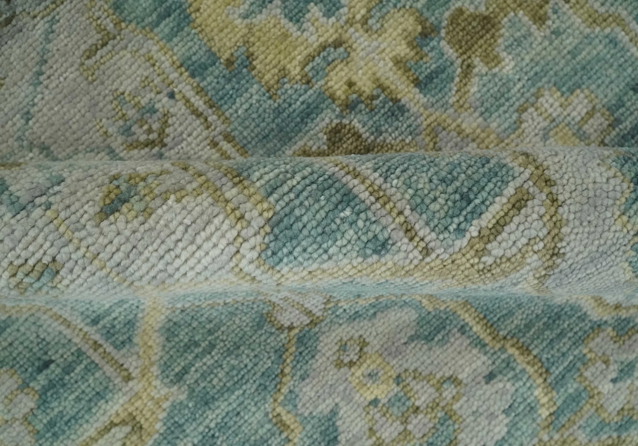 Hand Knotted Traditional Turkish Teal Oushak Wool Rug - Image 10