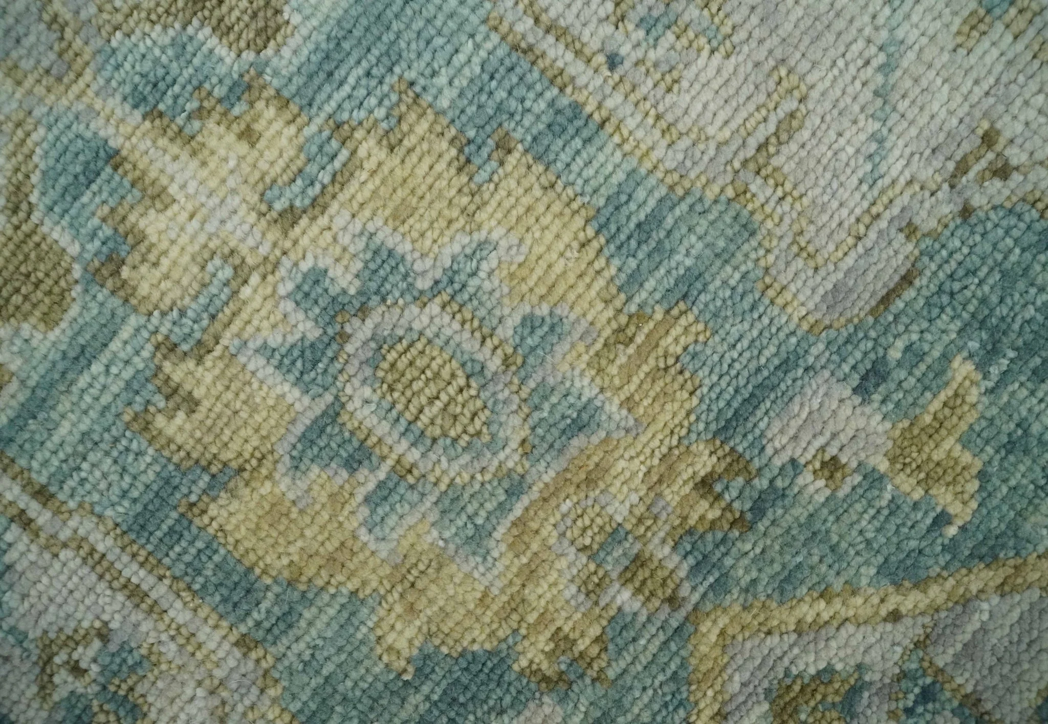Hand Knotted Traditional Turkish Teal Oushak Wool Rug - Image 4