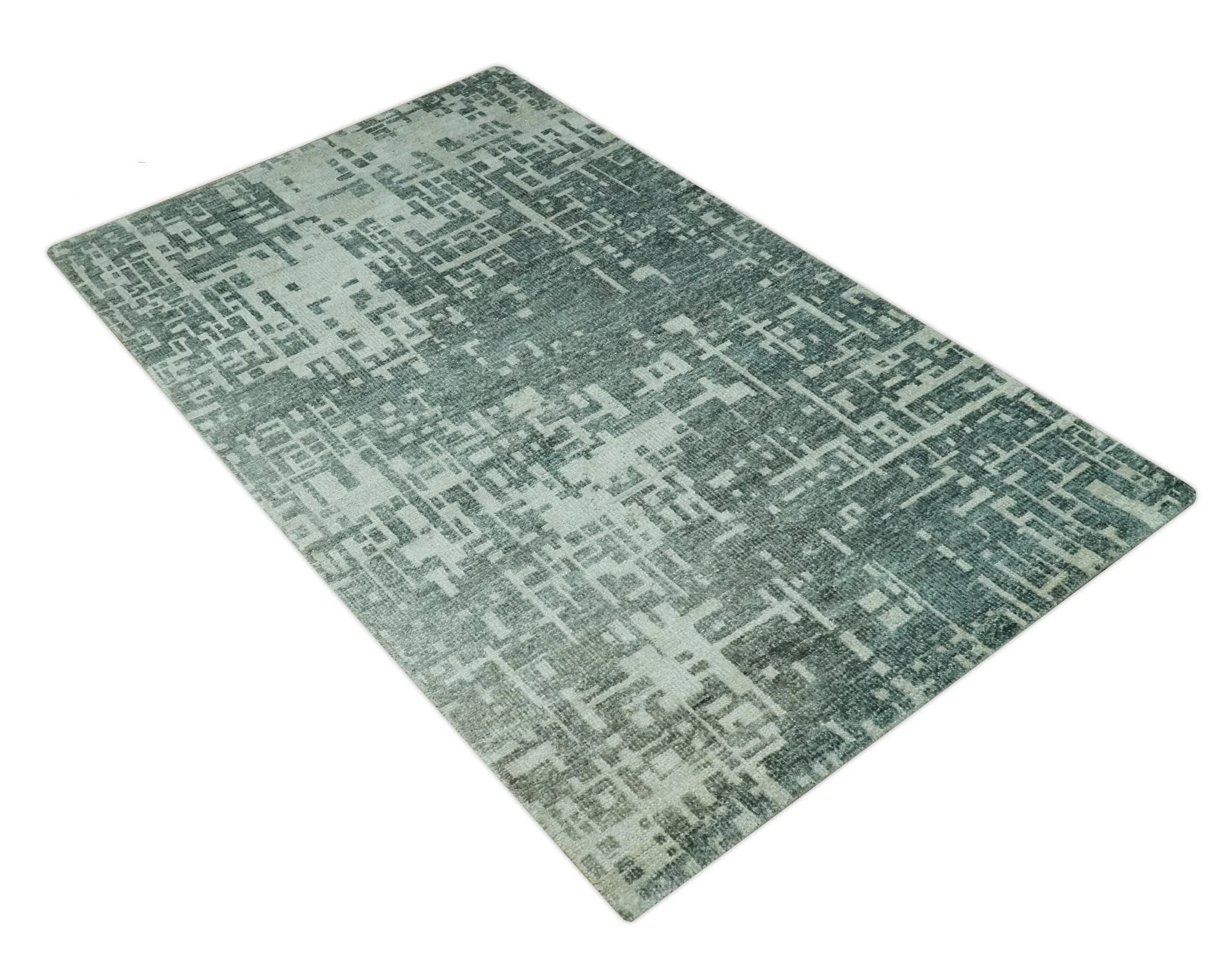 Hand Knotted Gray and Silver 5x8 Modern Abstract Contemporary Recycled Silk Rug - Image 10