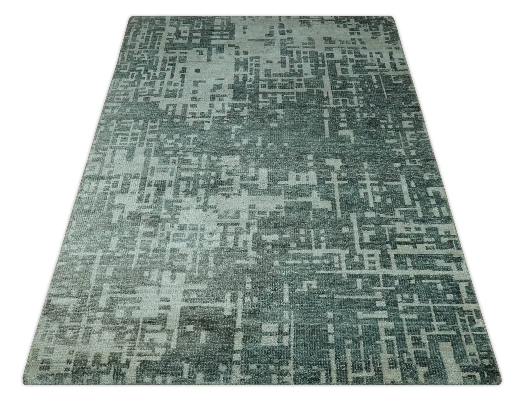 Hand Knotted Gray and Silver 5x8 Modern Abstract Contemporary Recycled Silk Rug - Image 9