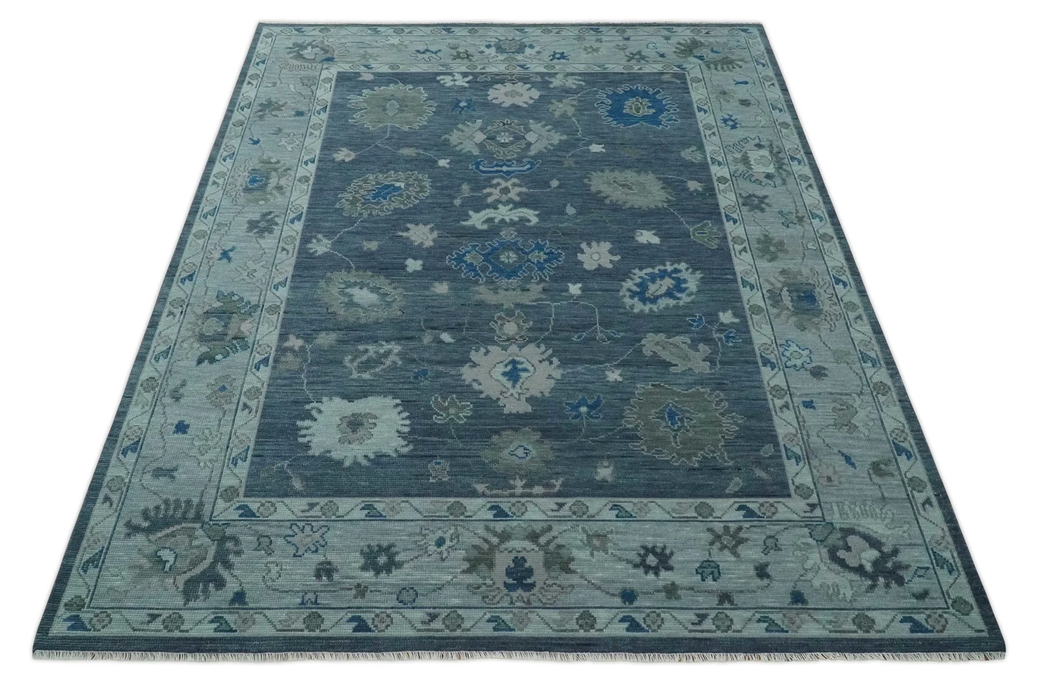 Hand Knotted Gray and Silver Traditional Multi Size Oushak Wool Rug - Image 10
