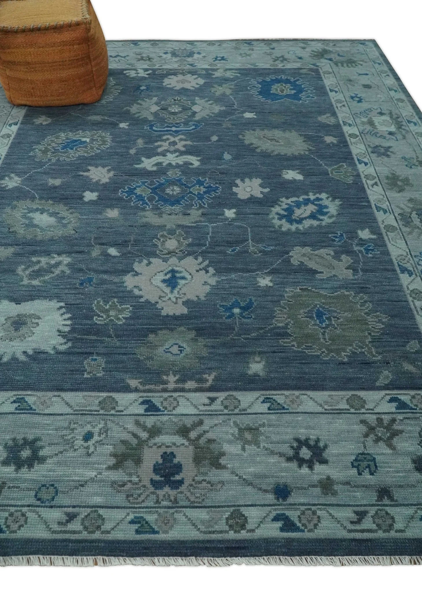 Hand Knotted Gray and Silver Traditional Multi Size Oushak Wool Rug - Image 3