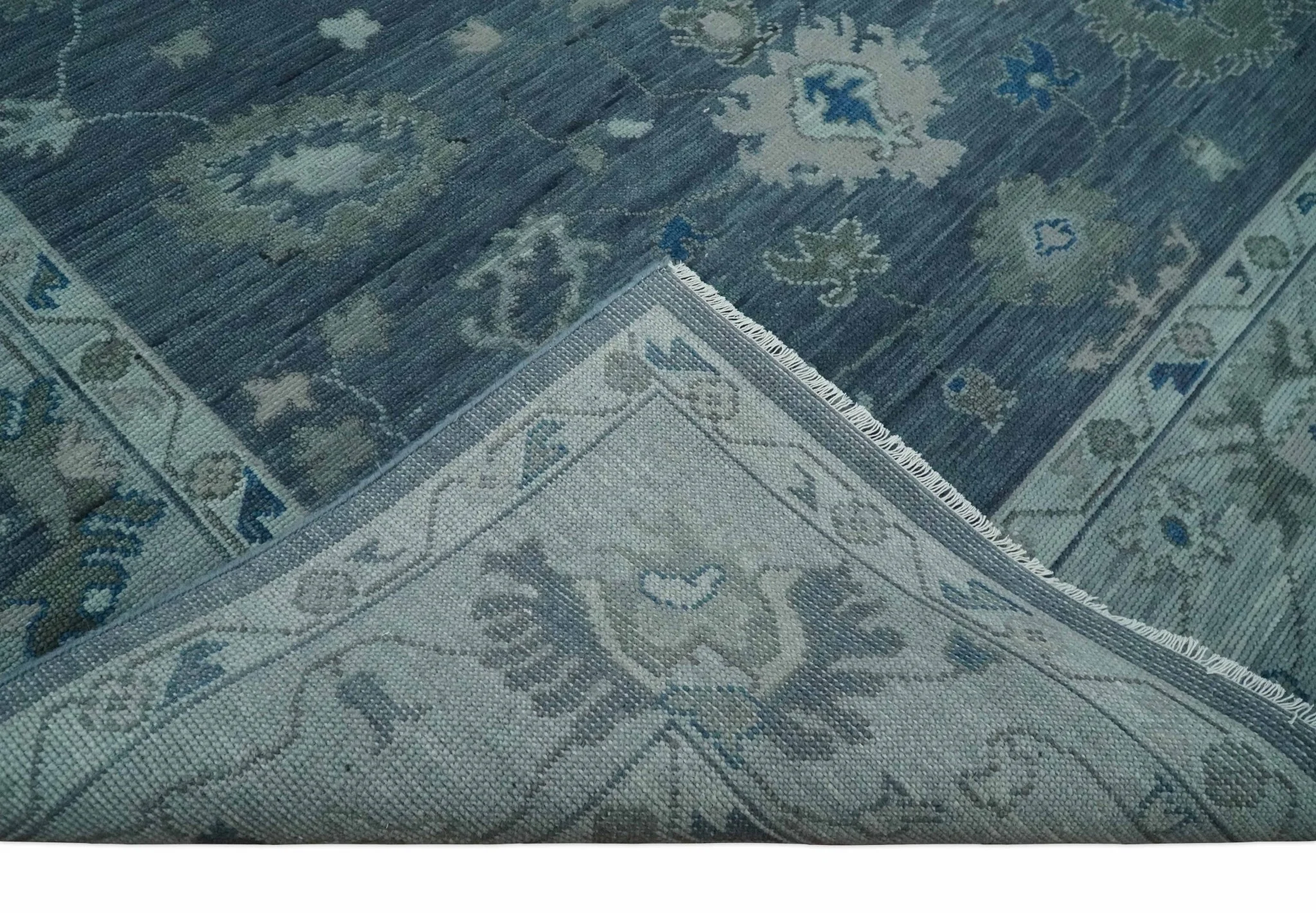 Hand Knotted Gray and Silver Traditional Multi Size Oushak Wool Rug - Image 7