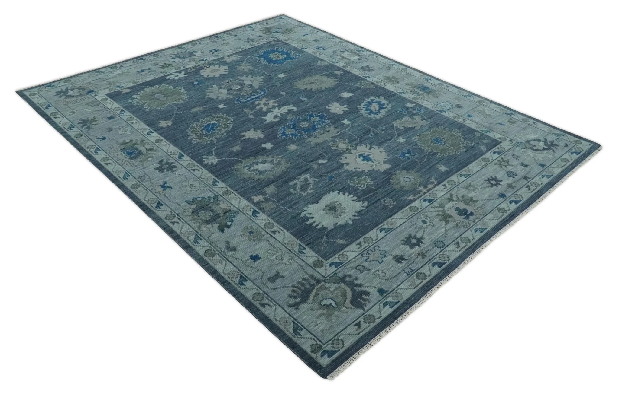 Hand Knotted Gray and Silver Traditional Multi Size Oushak Wool Rug - Image 9