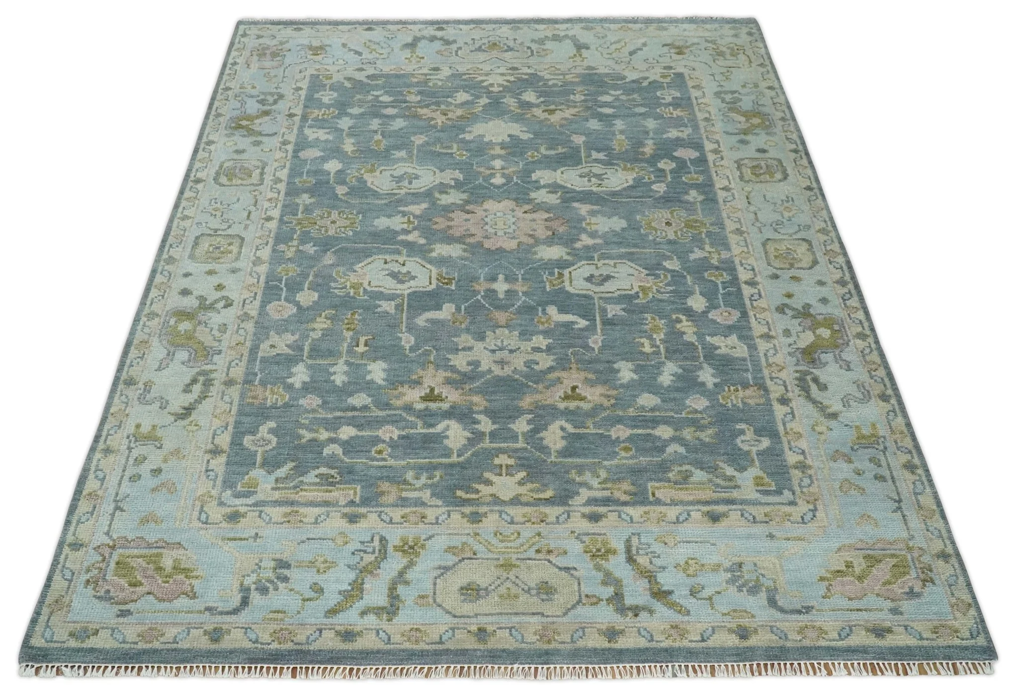 Custom Made Hand Knotted Gray, Blue and Beige Traditional Oushak Wool Area Rug - Image 10