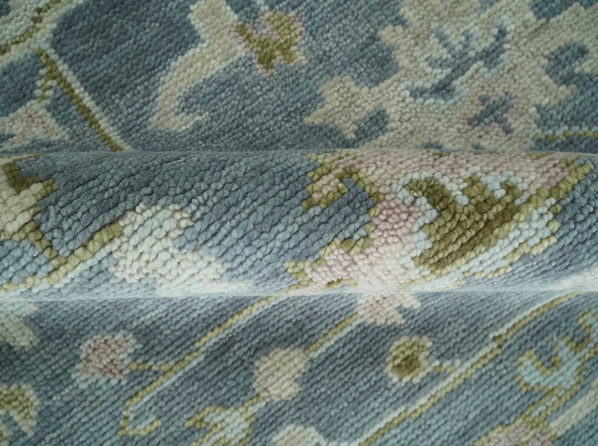 Custom Made Hand Knotted Gray, Blue and Beige Traditional Oushak Wool Area Rug - Image 11