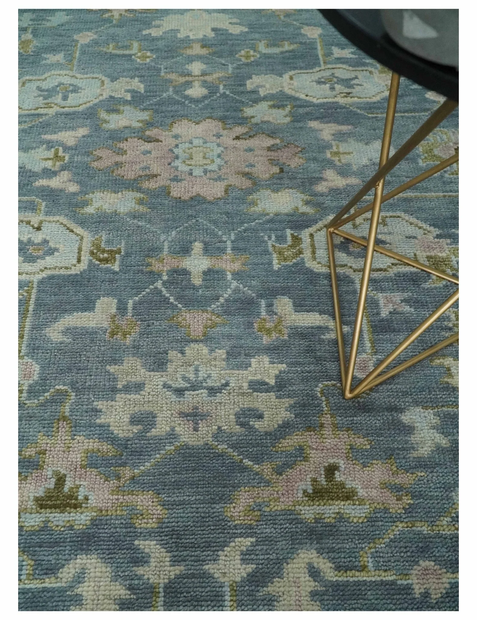 Custom Made Hand Knotted Gray, Blue and Beige Traditional Oushak Wool Area Rug - Image 3