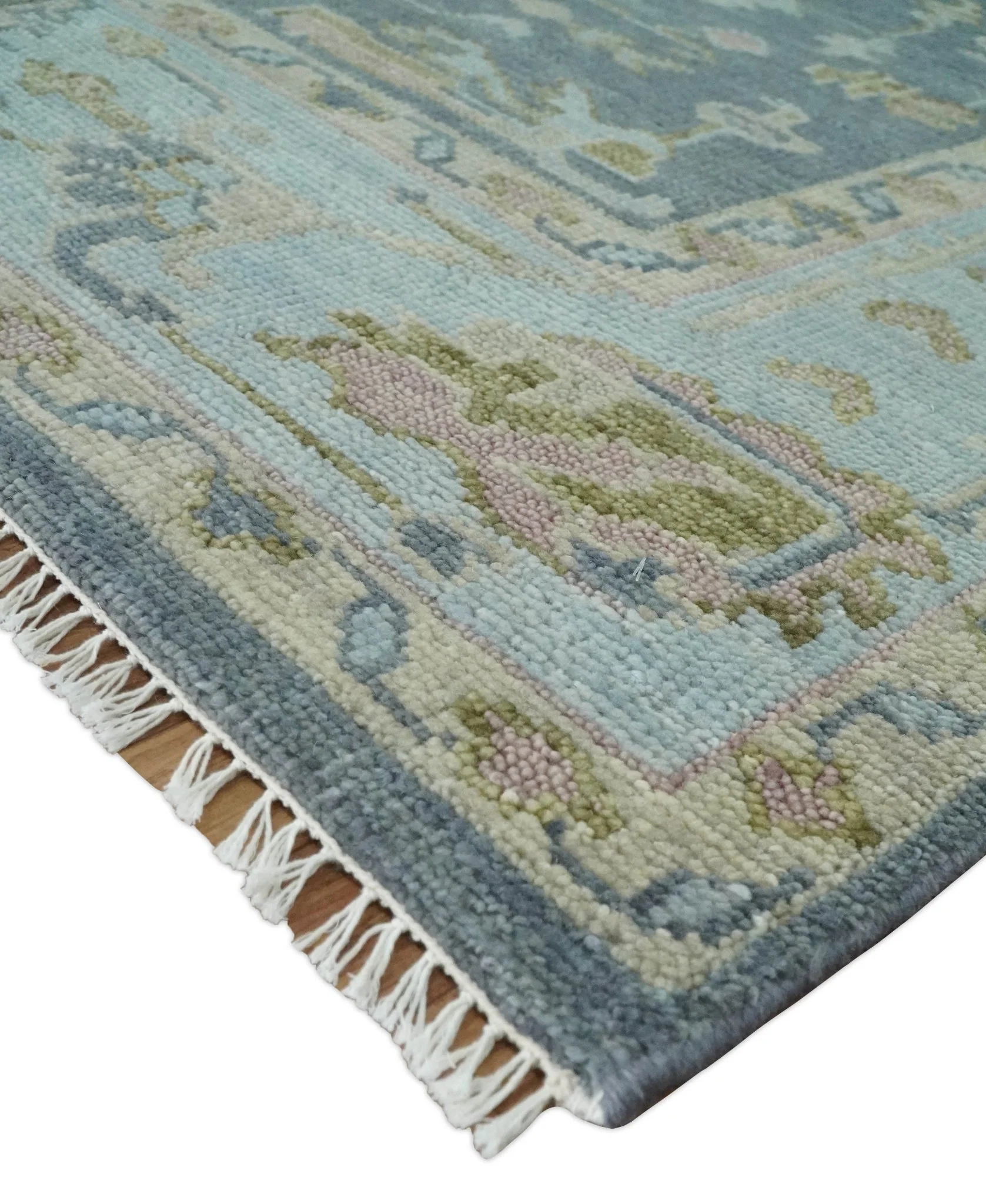Custom Made Hand Knotted Gray, Blue and Beige Traditional Oushak Wool Area Rug - Image 4