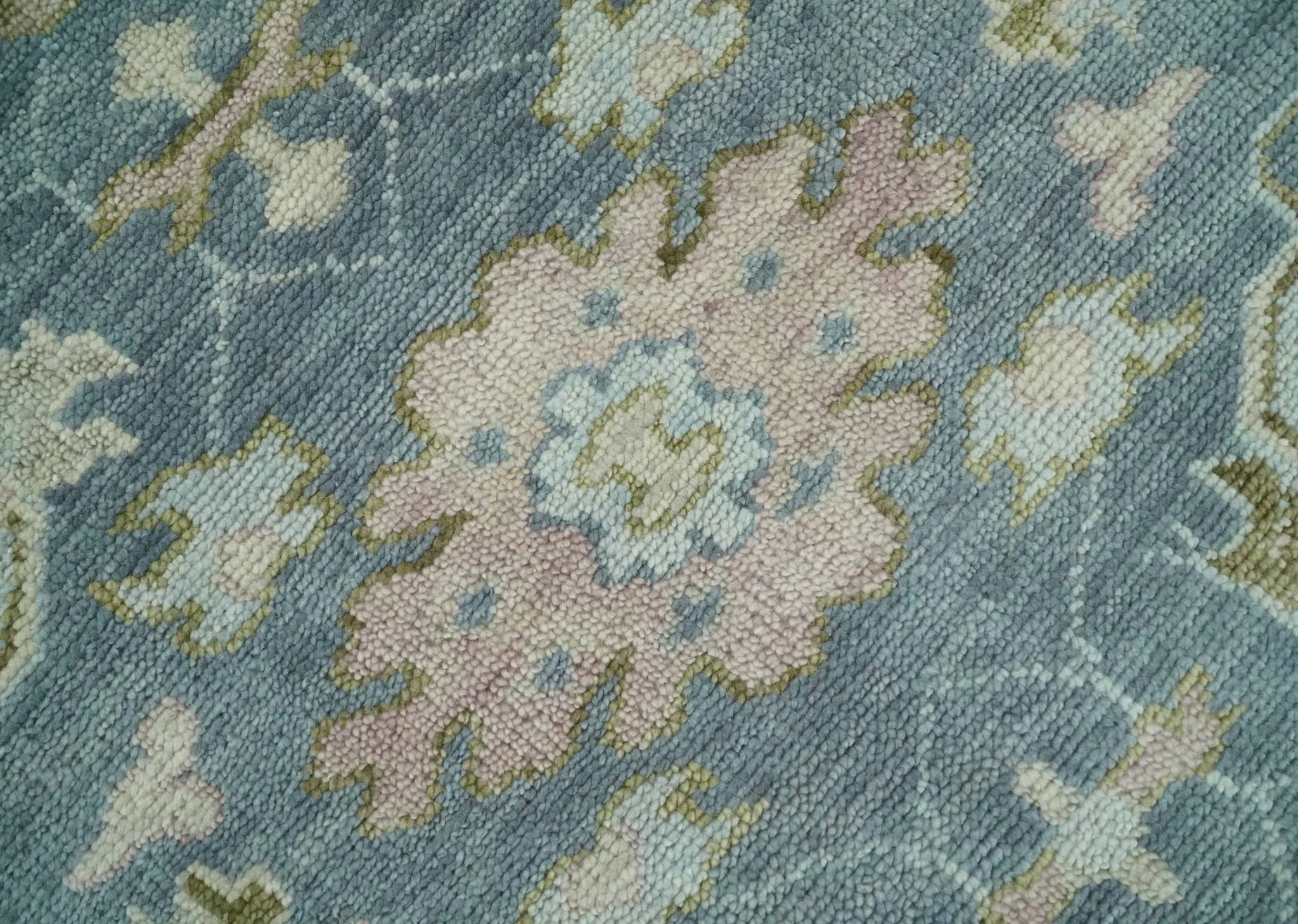 Custom Made Hand Knotted Gray, Blue and Beige Traditional Oushak Wool Area Rug - Image 5