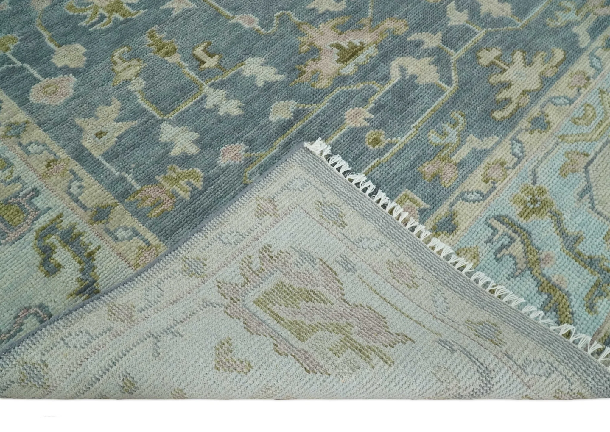 Custom Made Hand Knotted Gray, Blue and Beige Traditional Oushak Wool Area Rug - Image 6