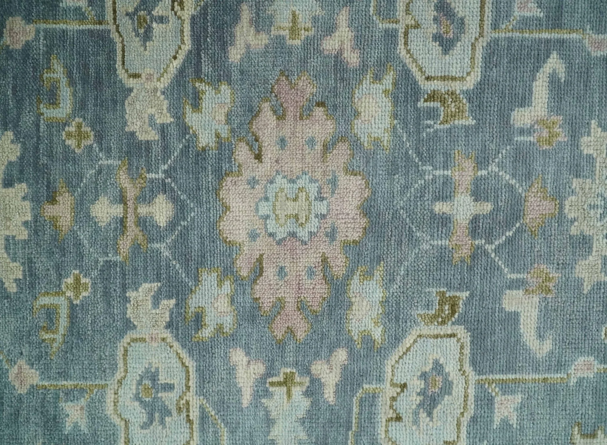 Custom Made Hand Knotted Gray, Blue and Beige Traditional Oushak Wool Area Rug - Image 8