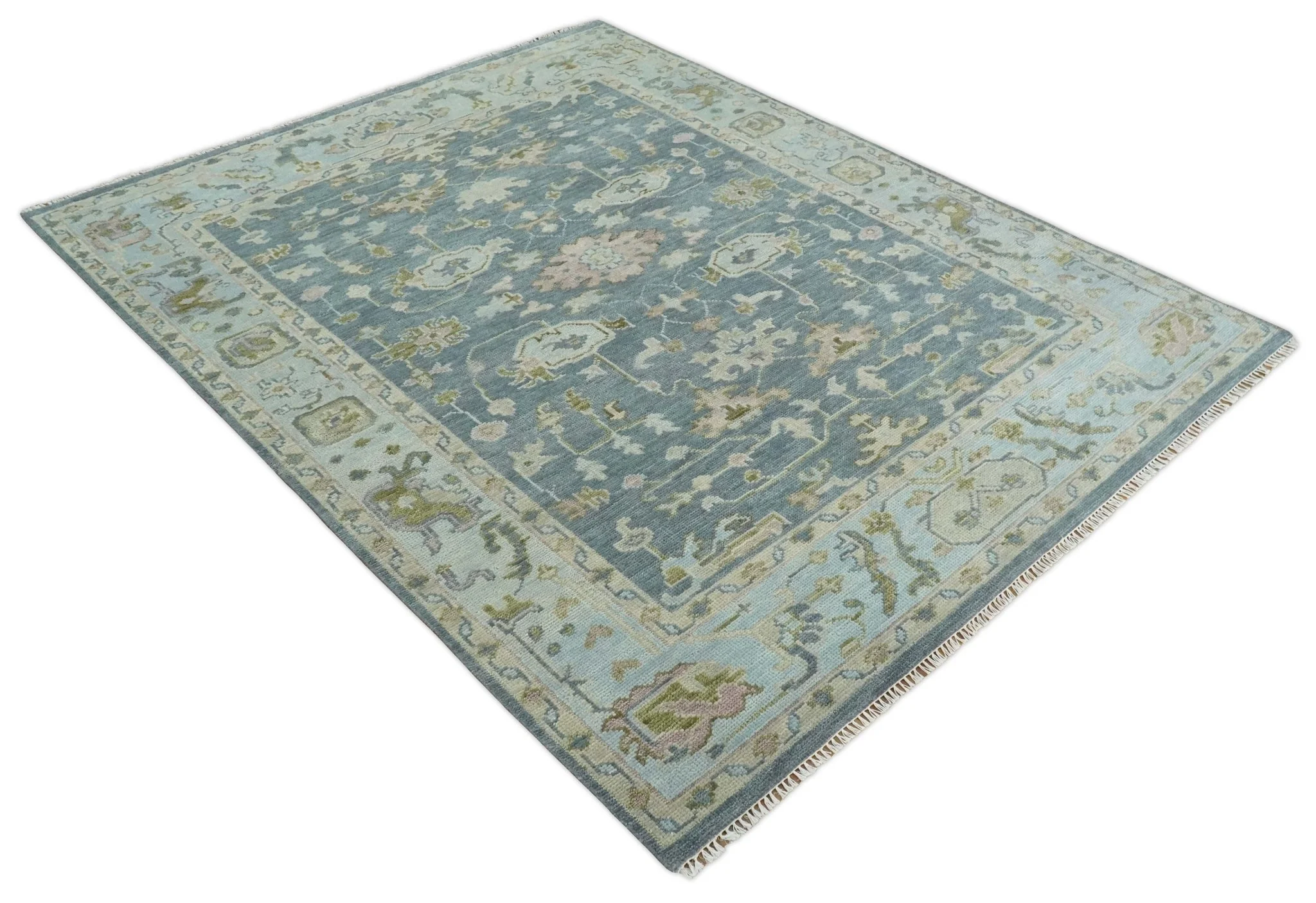 Custom Made Hand Knotted Gray, Blue and Beige Traditional Oushak Wool Area Rug - Image 9