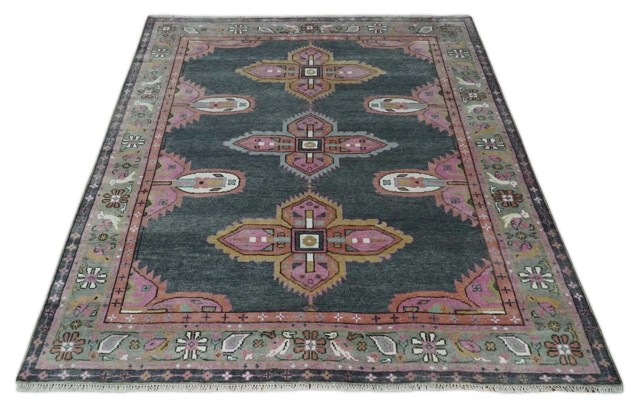 6x9 and 8x10 Hand Knotted Gray, Silver and Pink Traditional Wool Area Rug - Image 10