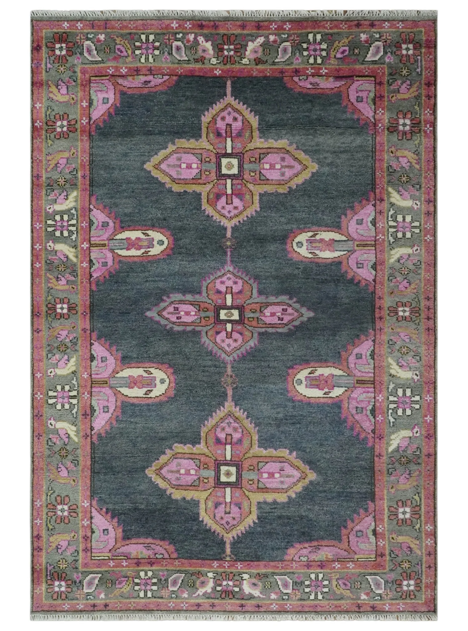 6x9 and 8x10 Hand Knotted Gray, Silver and Pink Traditional Wool Area Rug - Image 11