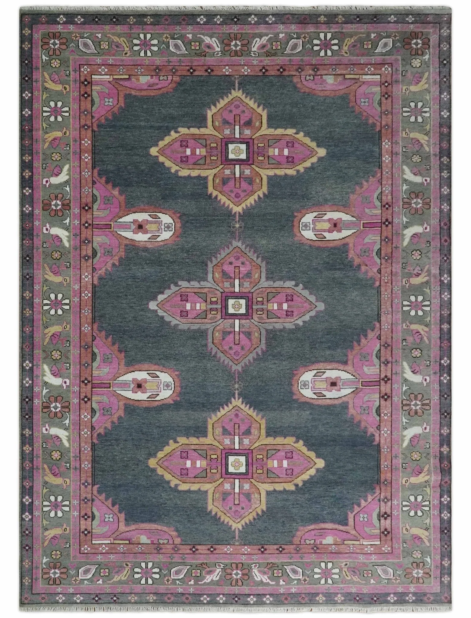 6x9 and 8x10 Hand Knotted Gray, Silver and Pink Traditional Wool Area Rug - Image 12