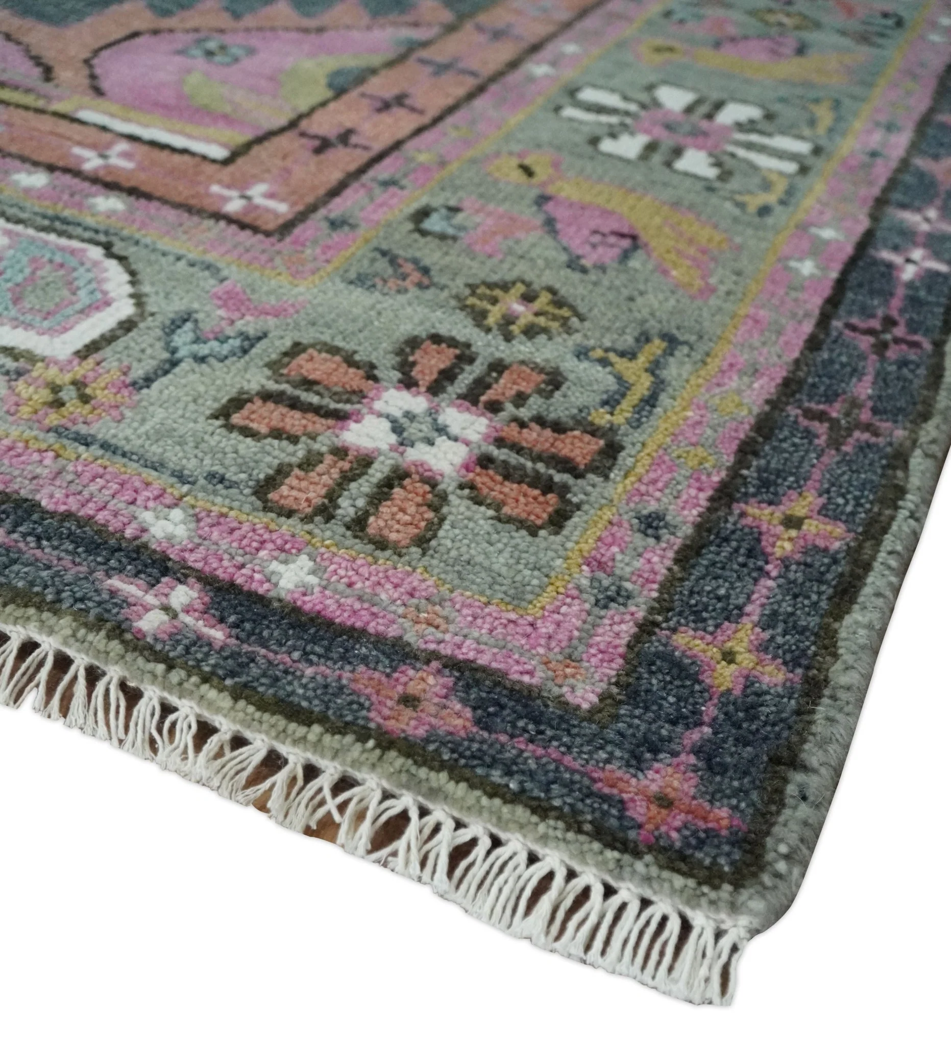 6x9 and 8x10 Hand Knotted Gray, Silver and Pink Traditional Wool Area Rug - Image 5