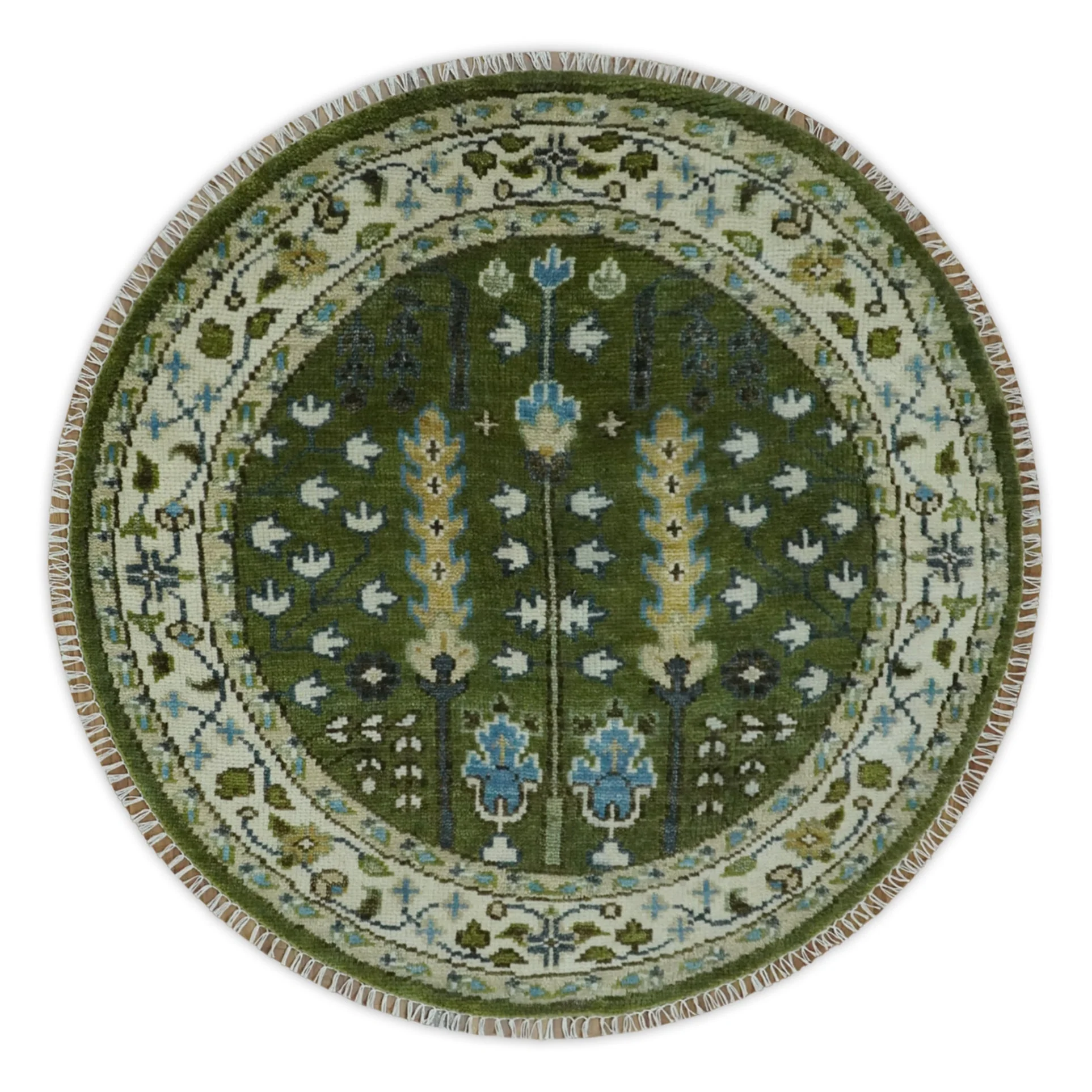 Hand Knotted Royal Green and Ivory Traditional Turkish Style Tree Of Life Multi Size Wool Area Rug - Image 14