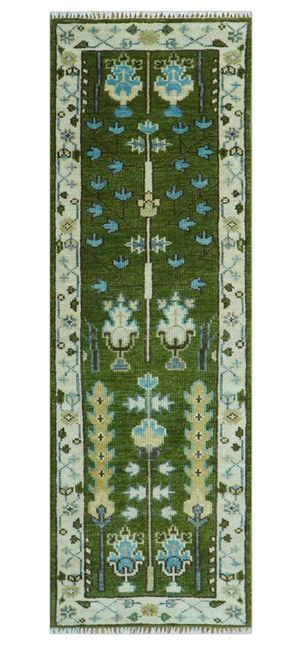 Hand Knotted Royal Green and Ivory Traditional Turkish Style Tree Of Life Multi Size Wool Area Rug - Image 18