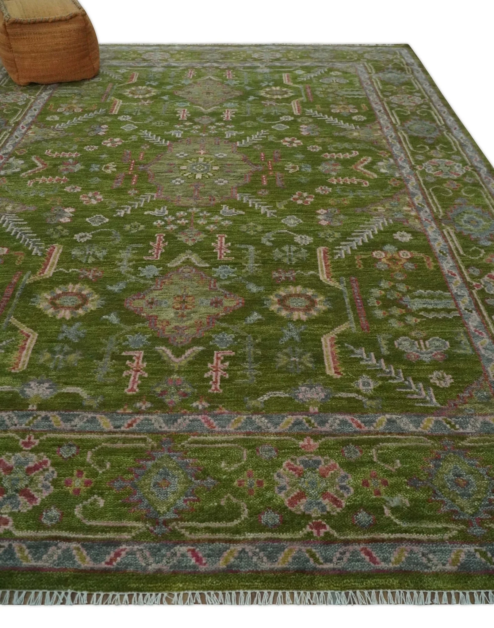 Hand Knotted Green and Silver Traditional Multi Size Antique Wool Area Rug - Image 3