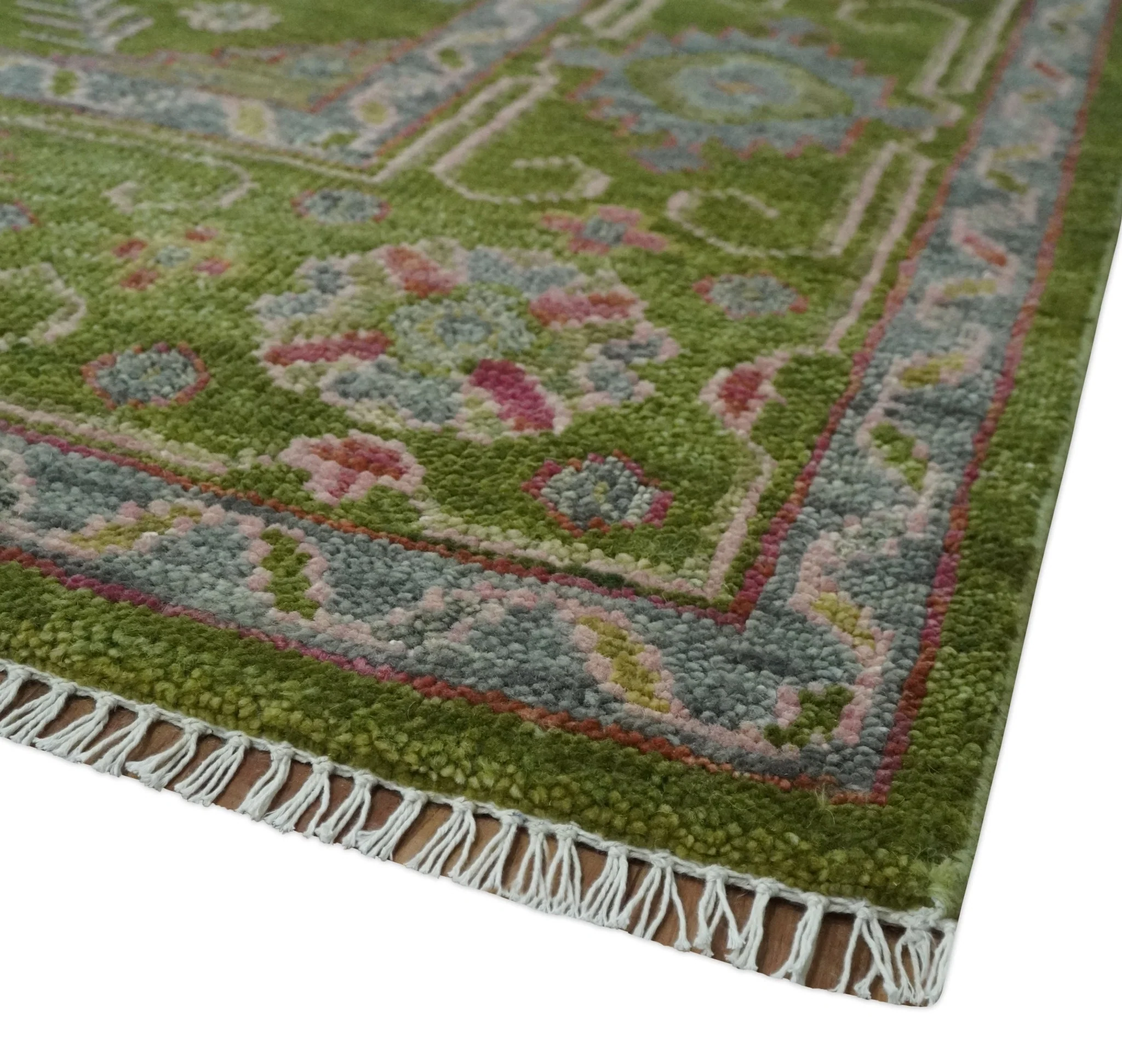 Hand Knotted Green and Silver Traditional Multi Size Antique Wool Area Rug - Image 5