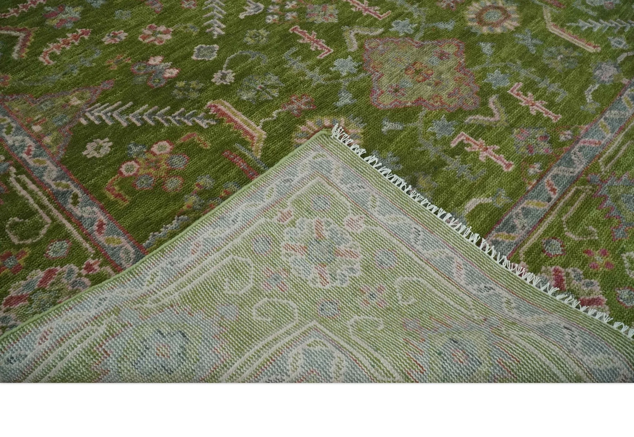 Hand Knotted Green and Silver Traditional Multi Size Antique Wool Area Rug - Image 7