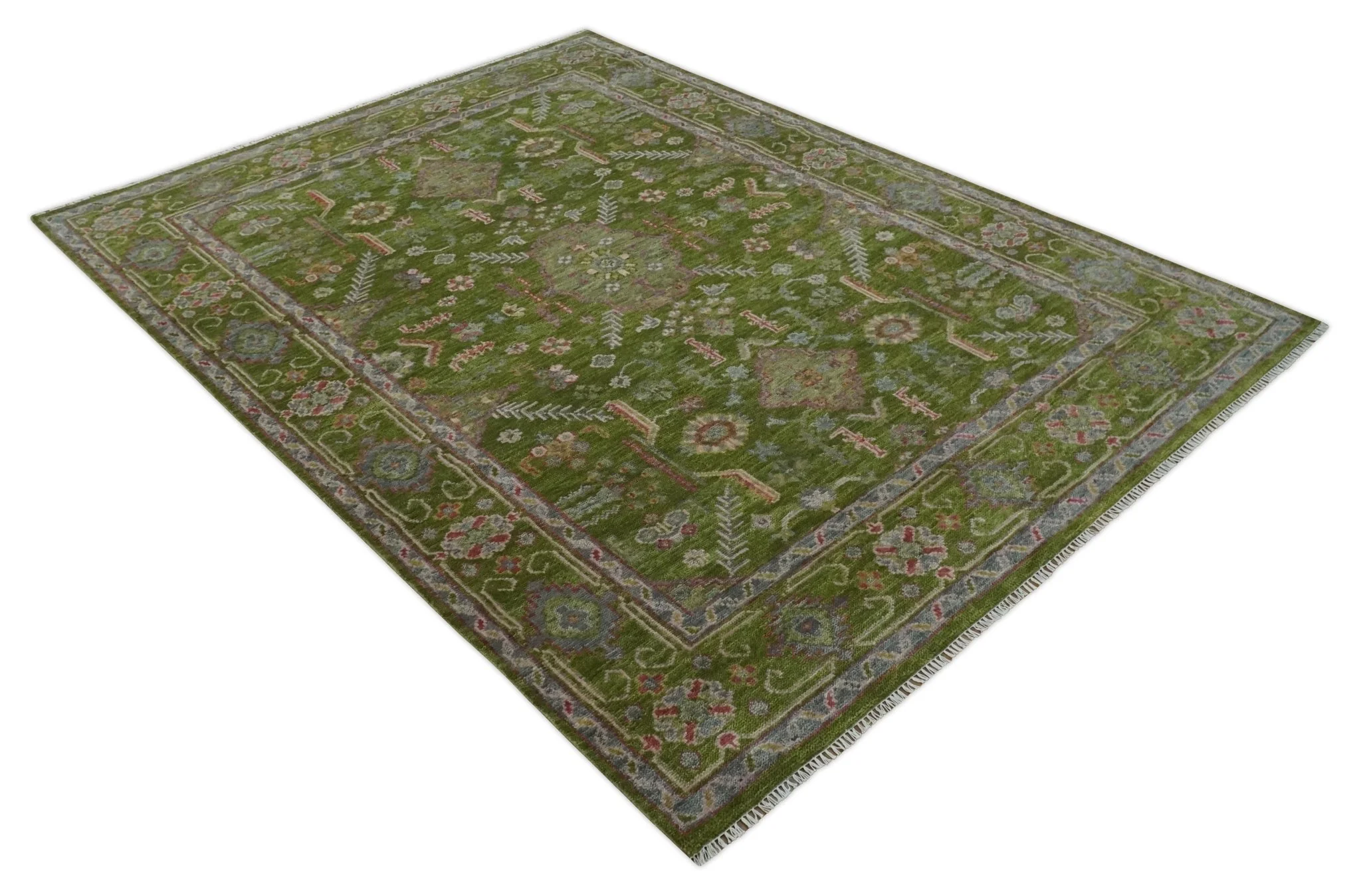 Hand Knotted Green and Silver Traditional Multi Size Antique Wool Area Rug - Image 9