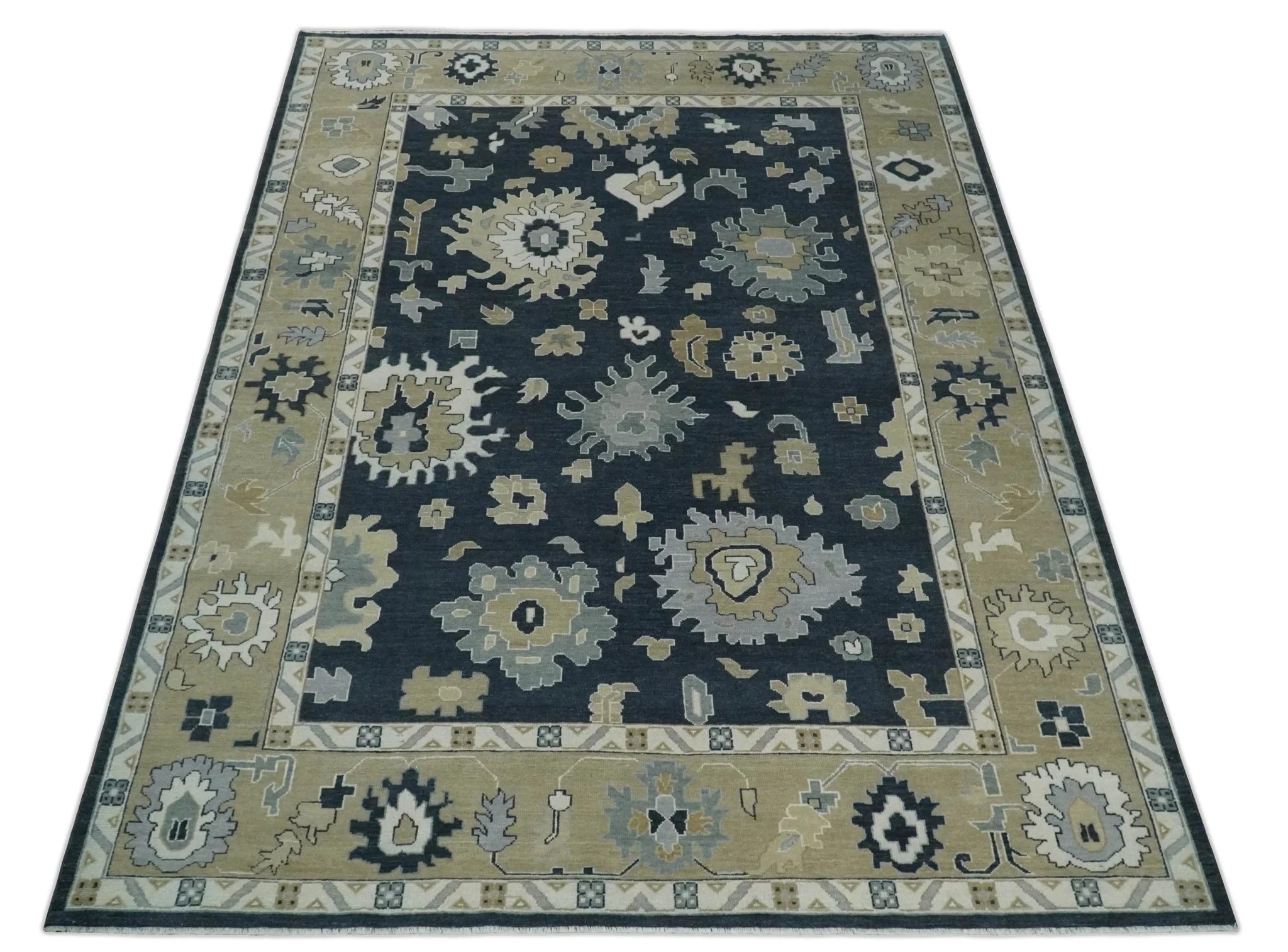 Traditional Hand Knotted Green, Beige, Silver and Ivory Multi Size Oushak Wool Area Rug - Image 10