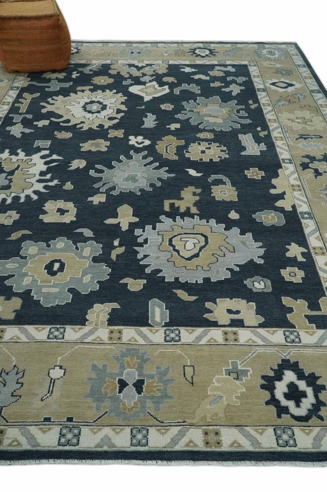 Traditional Hand Knotted Green, Beige, Silver and Ivory Multi Size Oushak Wool Area Rug - Image 3