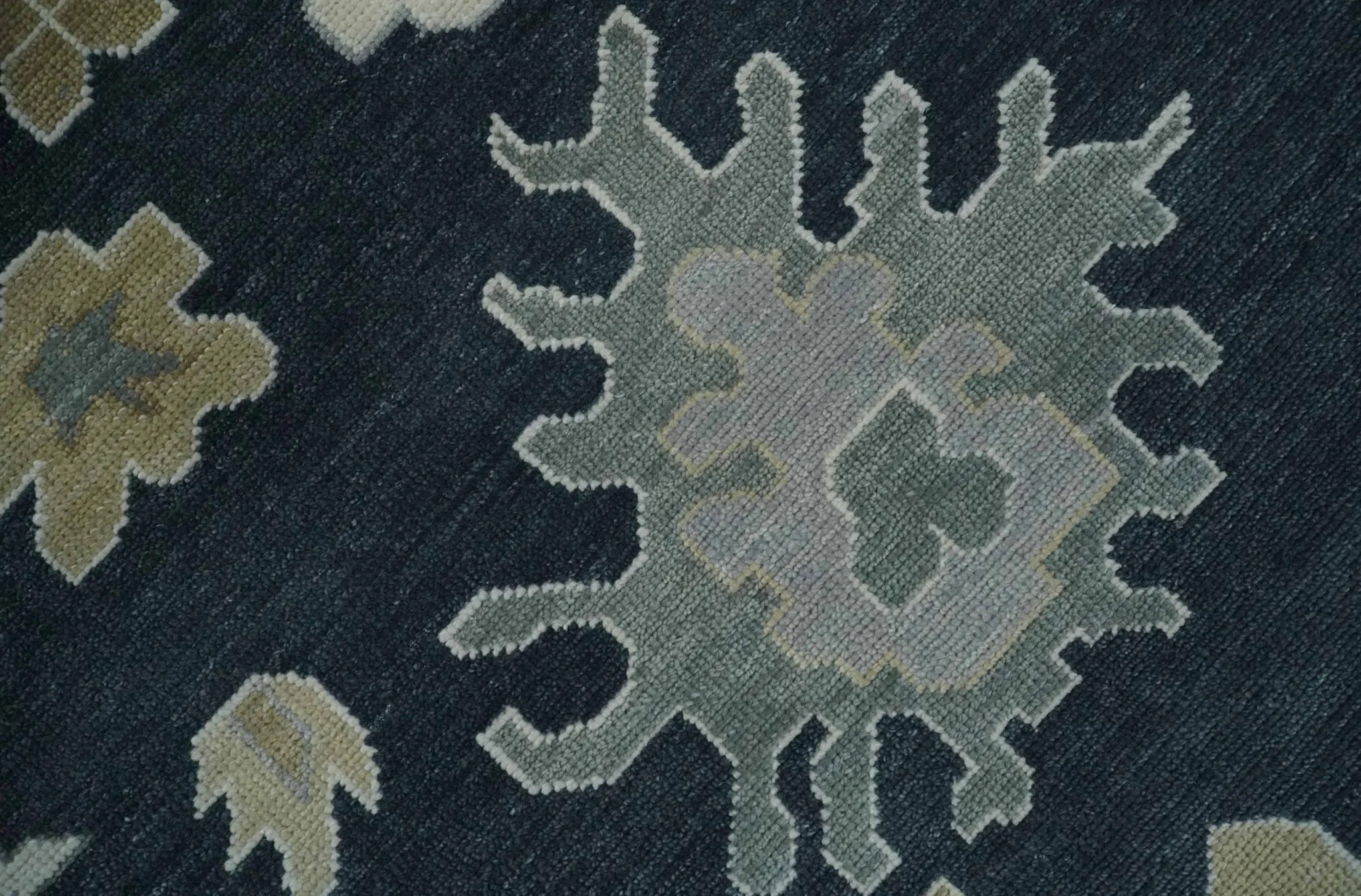 Traditional Hand Knotted Green, Beige, Silver and Ivory Multi Size Oushak Wool Area Rug - Image 4