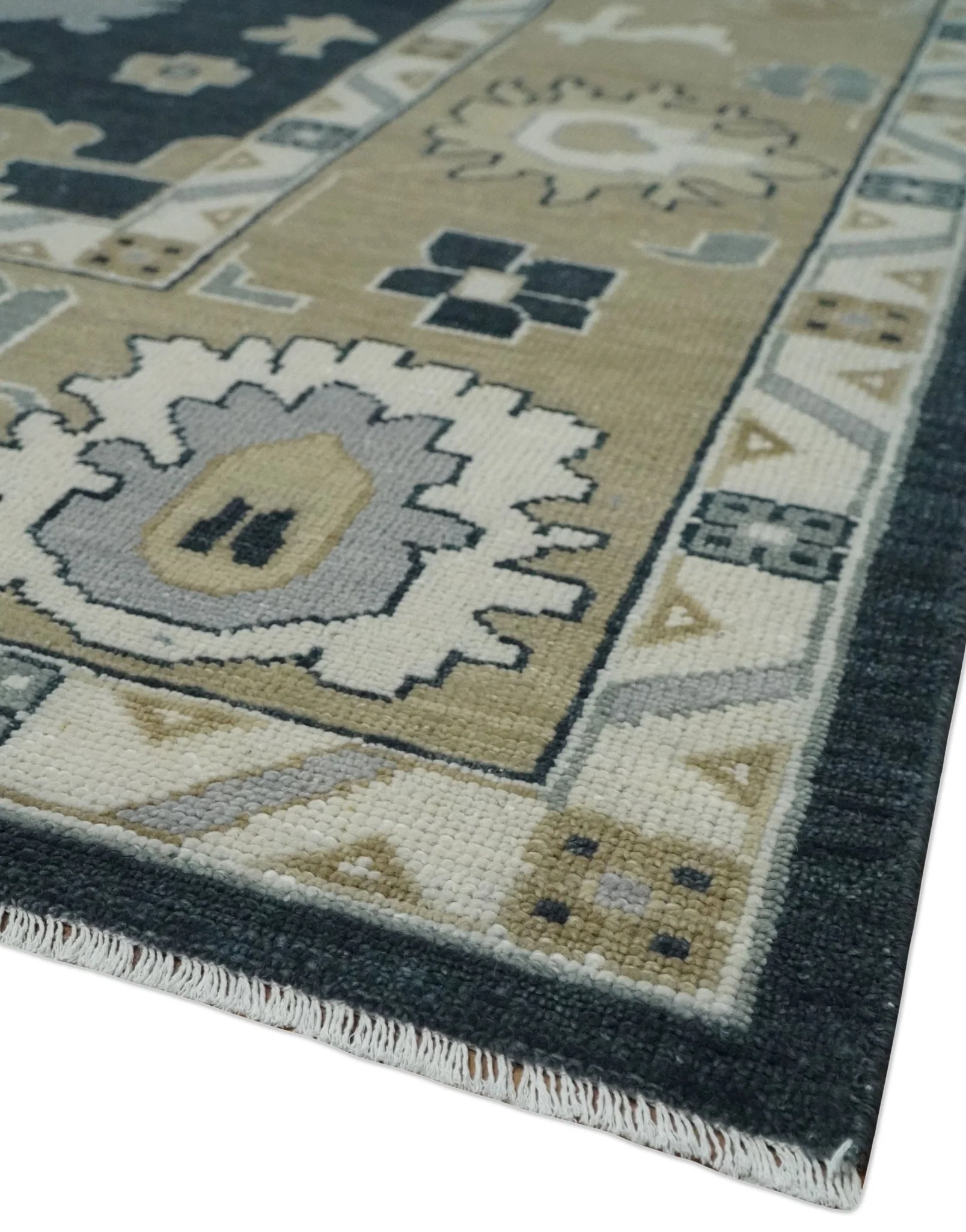 Traditional Hand Knotted Green, Beige, Silver and Ivory Multi Size Oushak Wool Area Rug - Image 5
