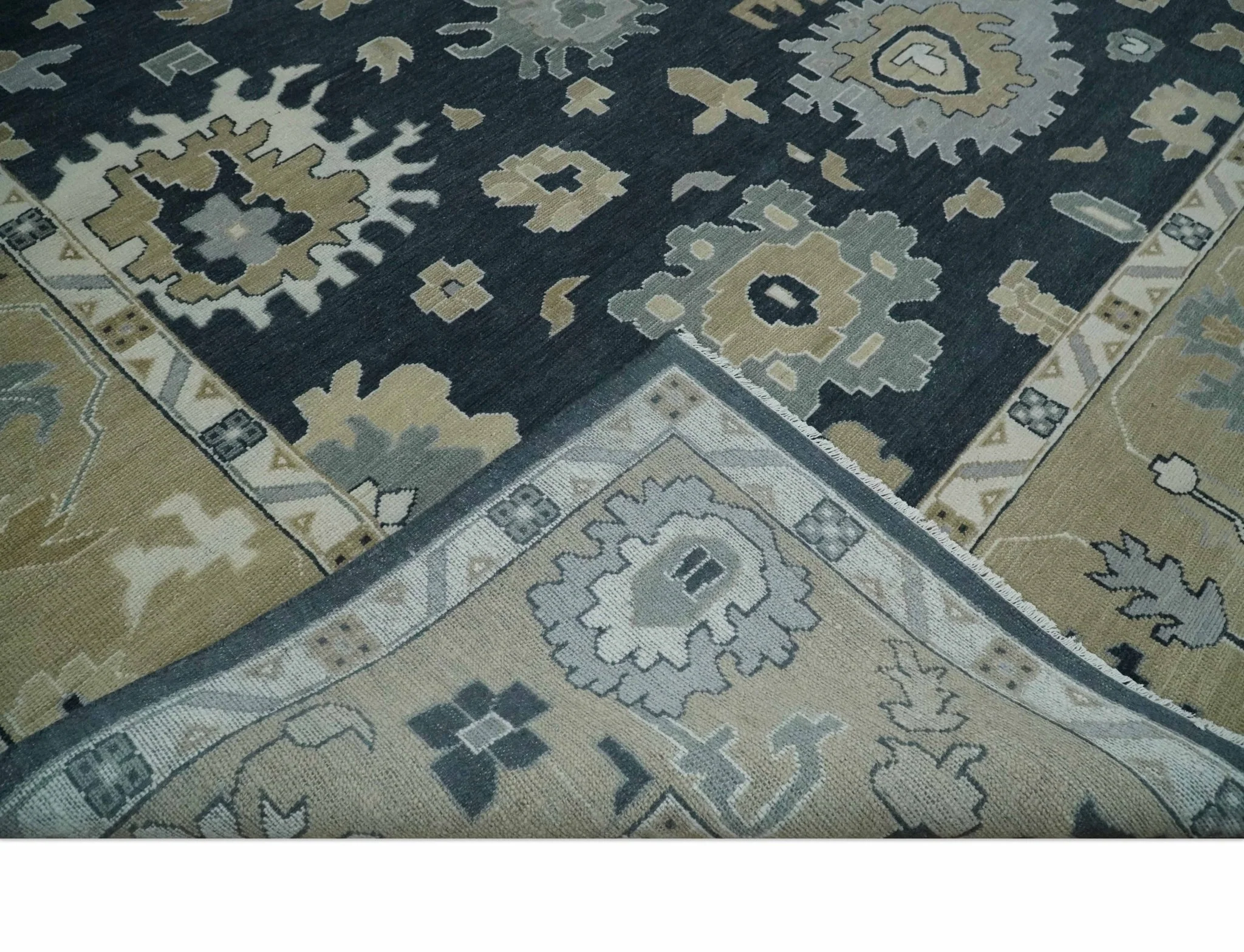 Traditional Hand Knotted Green, Beige, Silver and Ivory Multi Size Oushak Wool Area Rug - Image 7