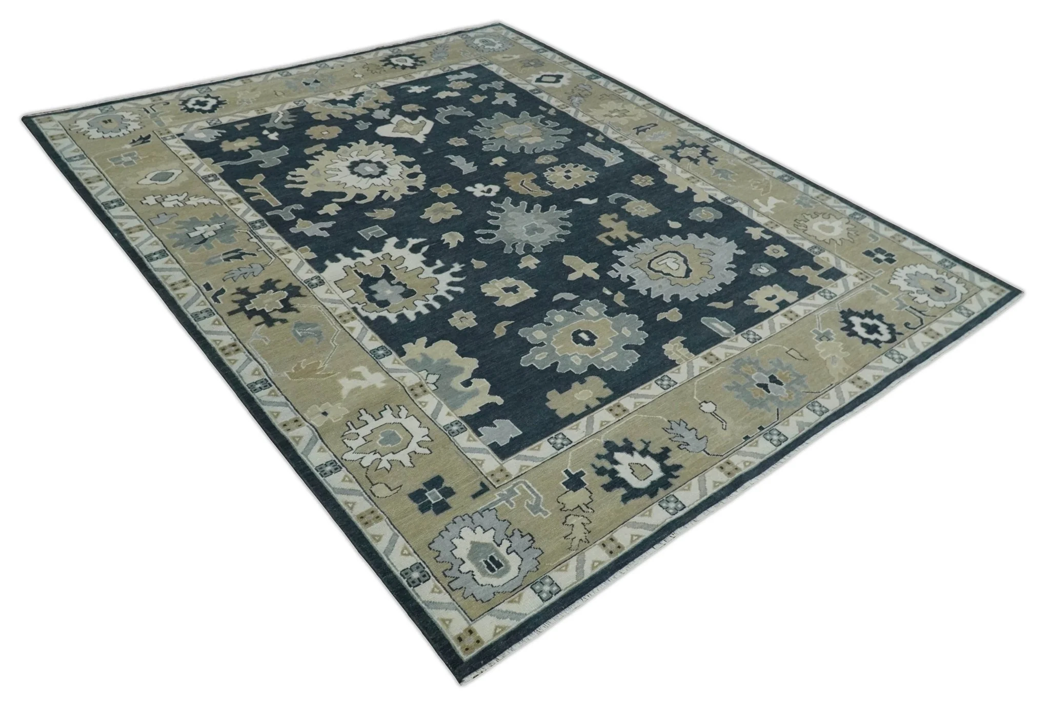 Traditional Hand Knotted Green, Beige, Silver and Ivory Multi Size Oushak Wool Area Rug - Image 9
