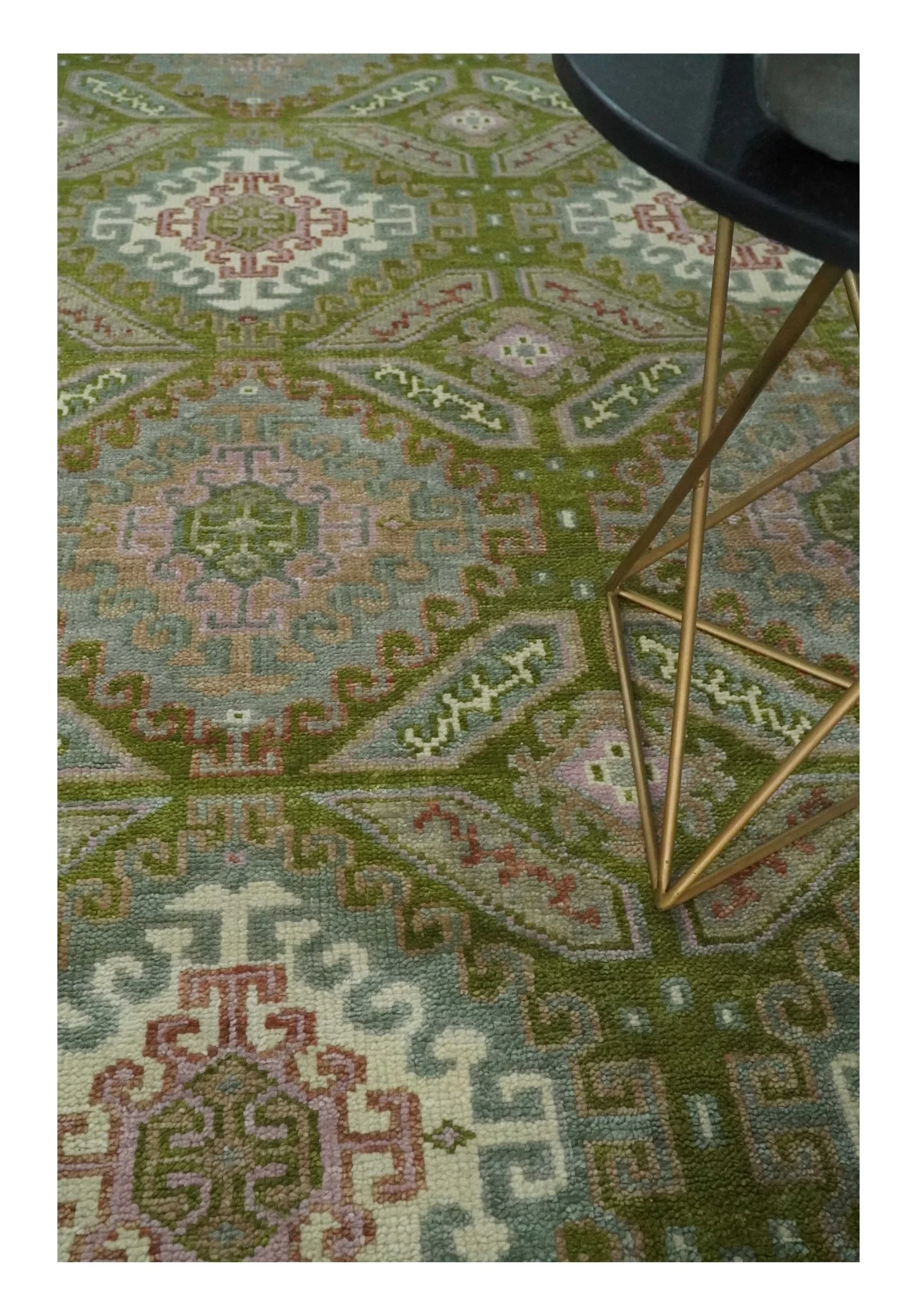 Hand Knotted Green, Ivory and Silver Oriental Traditional Multi Size Wool Area Rug - Image 2