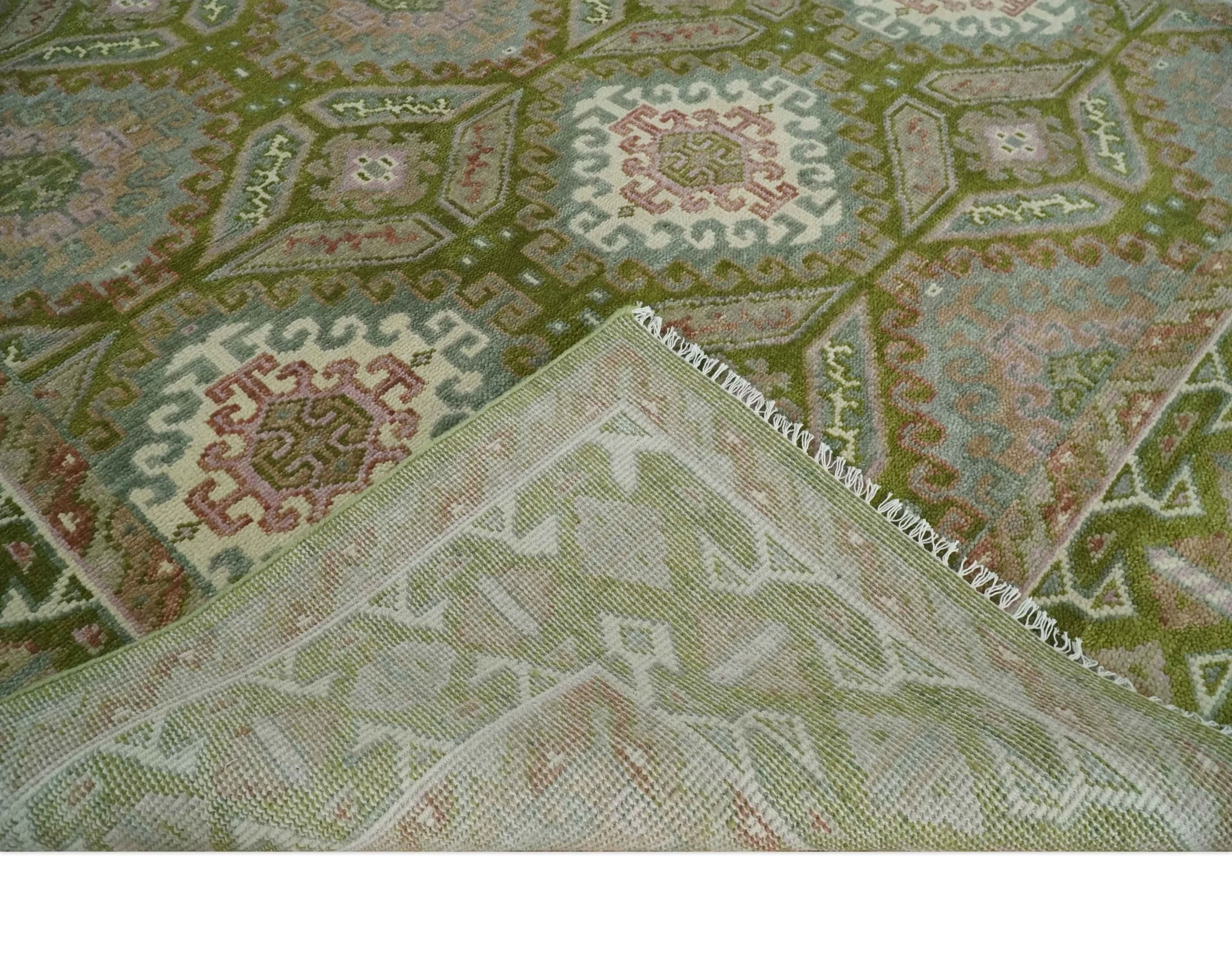 Hand Knotted Green, Ivory and Silver Oriental Traditional Multi Size Wool Area Rug - Image 6