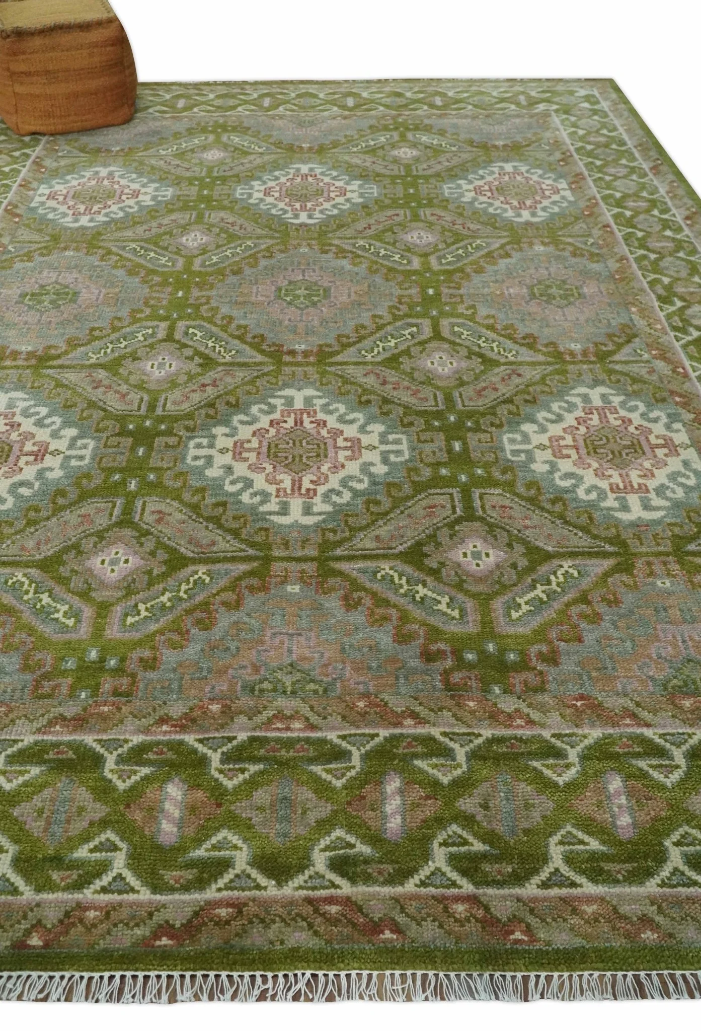 Hand Knotted Green, Ivory and Silver Oriental Traditional 9x12 Wool Area Rug - Image 3