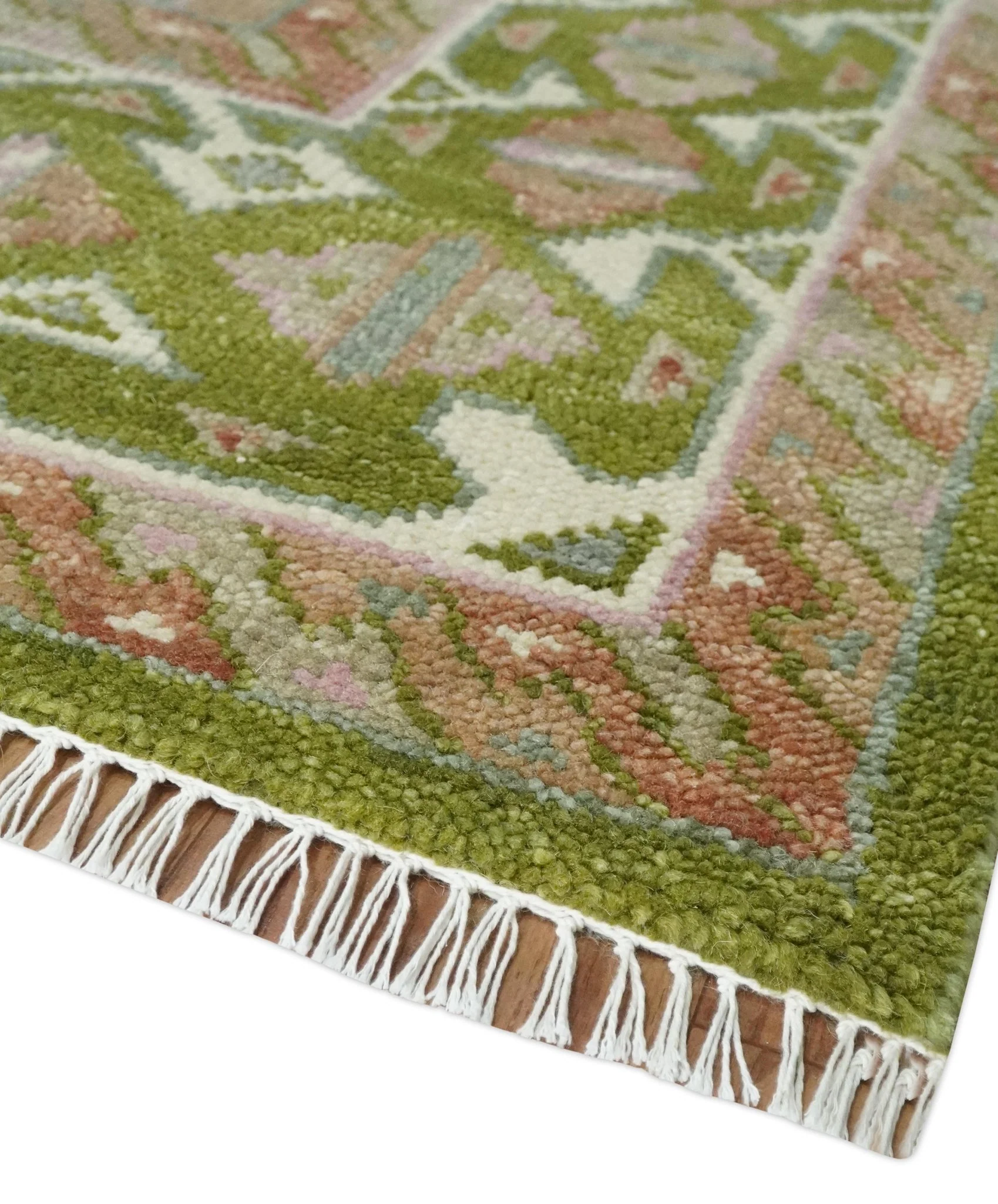 Hand Knotted Green, Ivory and Silver Oriental Traditional 9x12 Wool Area Rug - Image 5