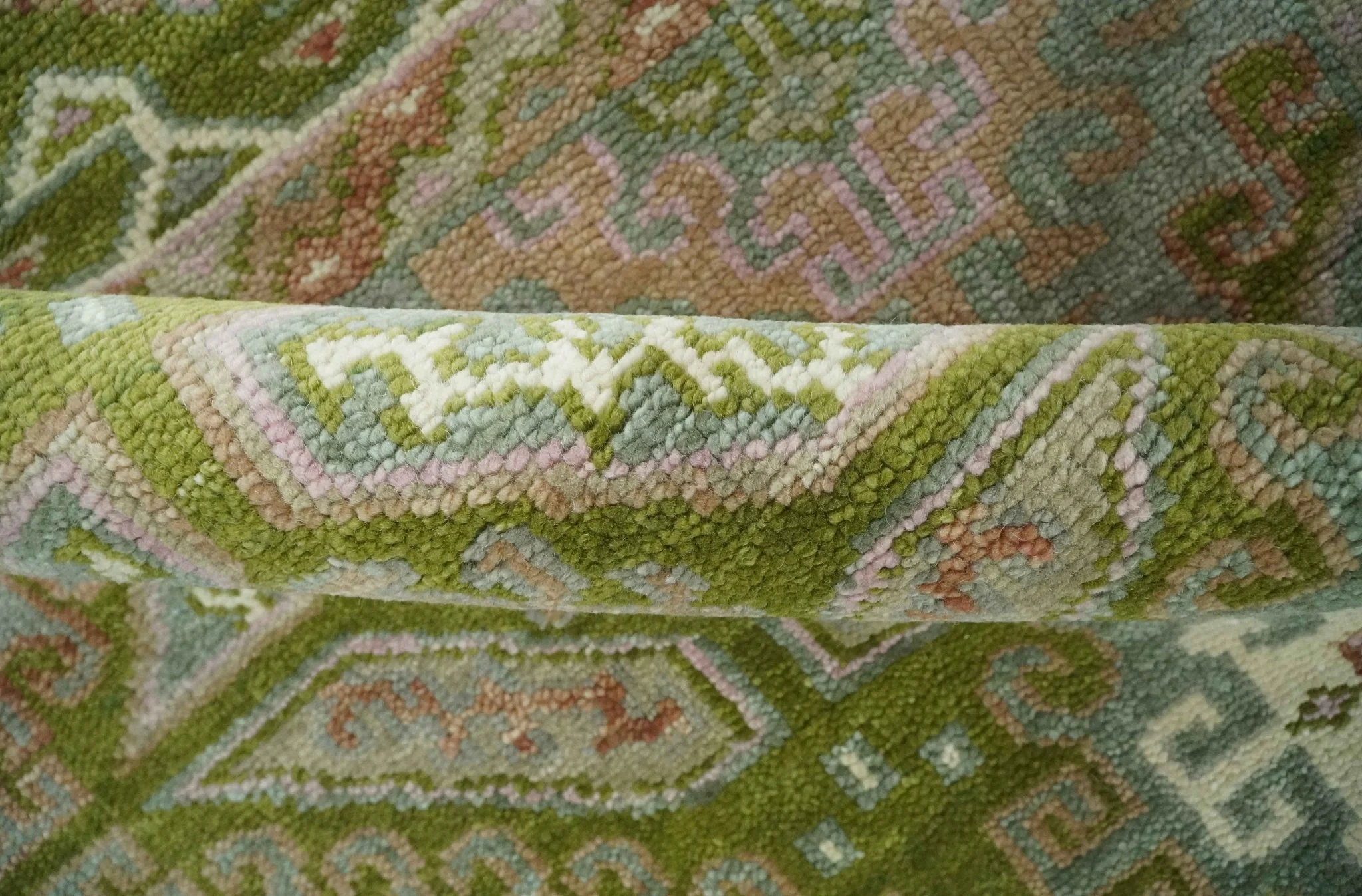 Hand Knotted Green, Ivory and Silver Oriental Traditional 9x12 Wool Area Rug - Image 7