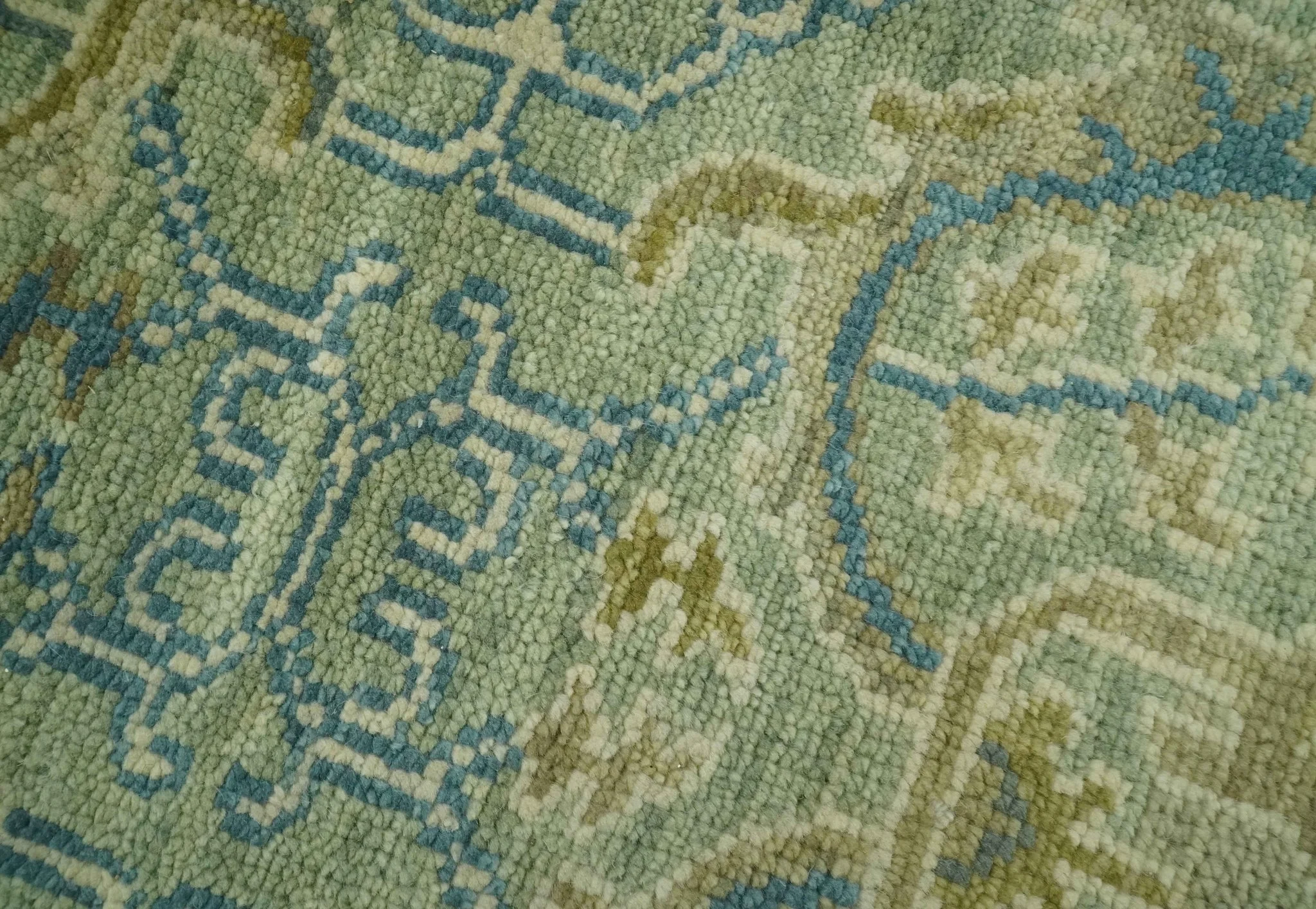Hand Knotted Green, Olive and Teal Traditional Dragon Oushak Design Custom Made wool rug - Image 6