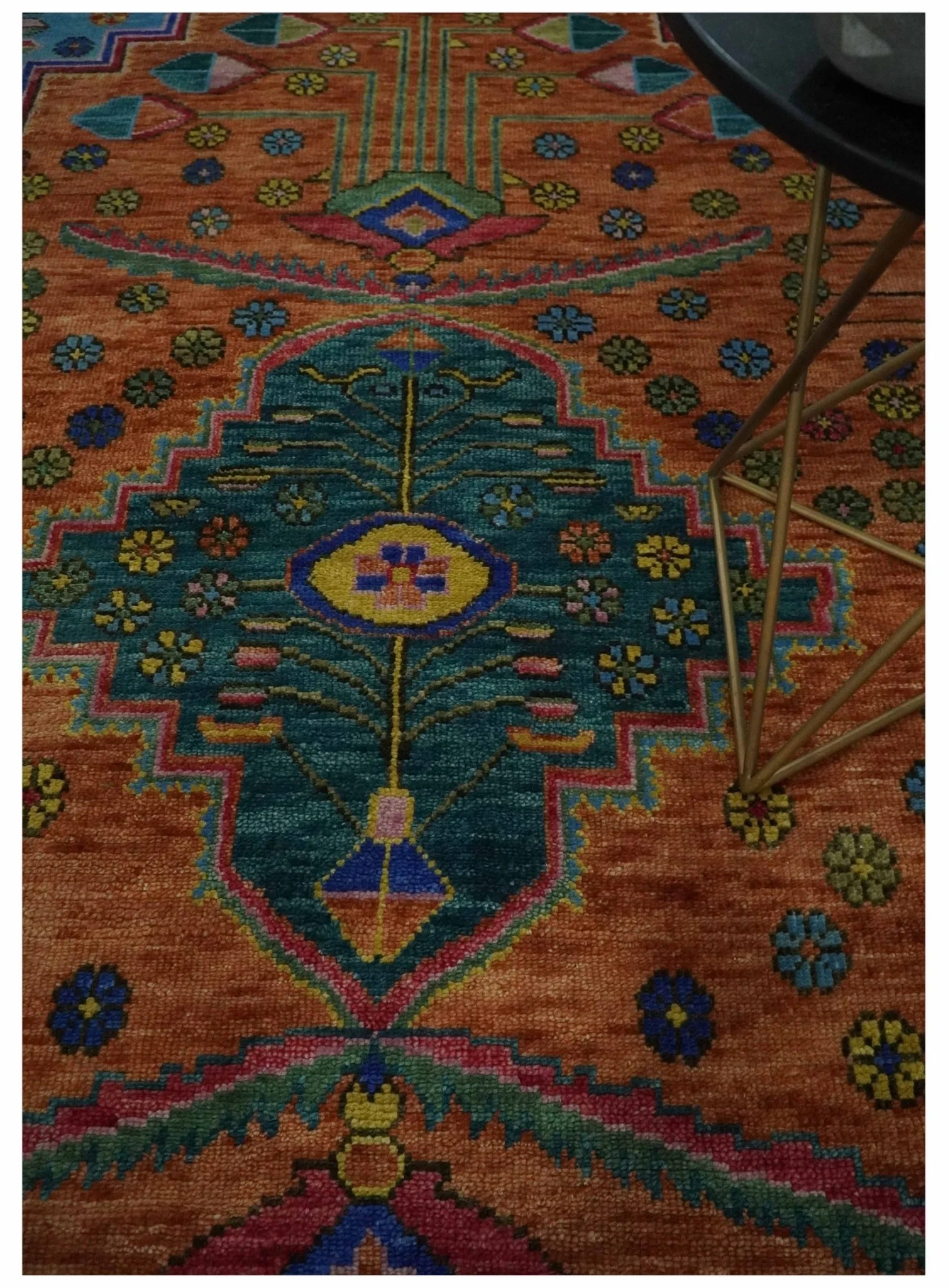 Hand Knotted Green, Rust, Yellow, Pink and Blue Traditional Floral 9x12 and 10x14 Wool Area Rug - Image 2