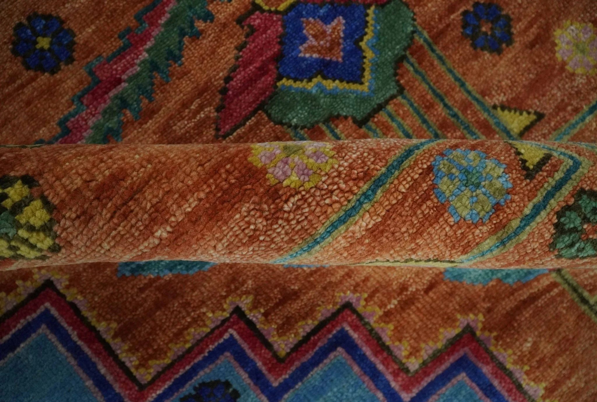 Hand Knotted Green, Rust, Yellow, Pink and Blue Traditional Floral 9x12 and 10x14 Wool Area Rug - Image 7