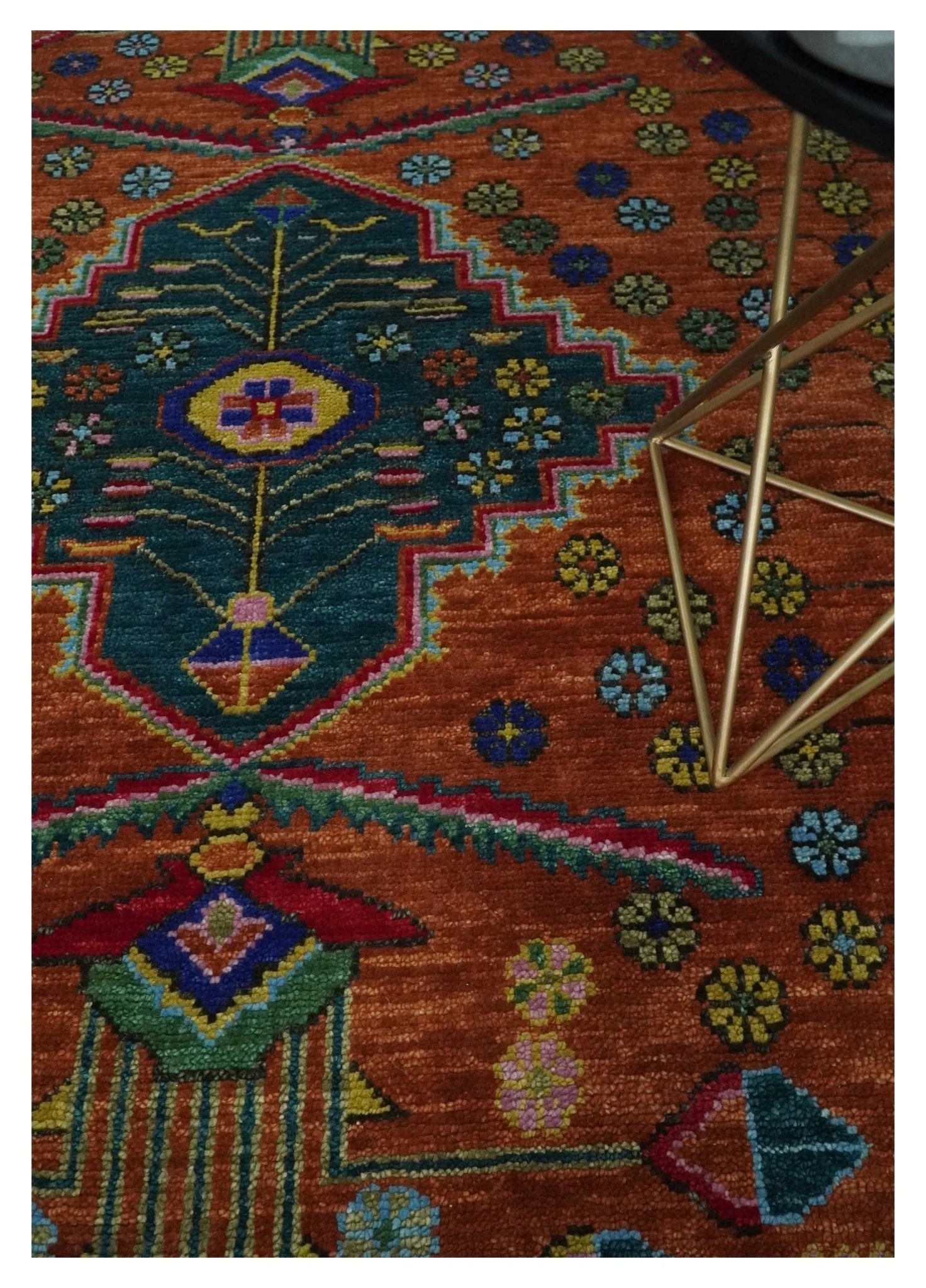 Hand Knotted Green, Rust, Yellow, Pink and Blue Traditional Floral Multi Size Wool Area Rug - Image 2
