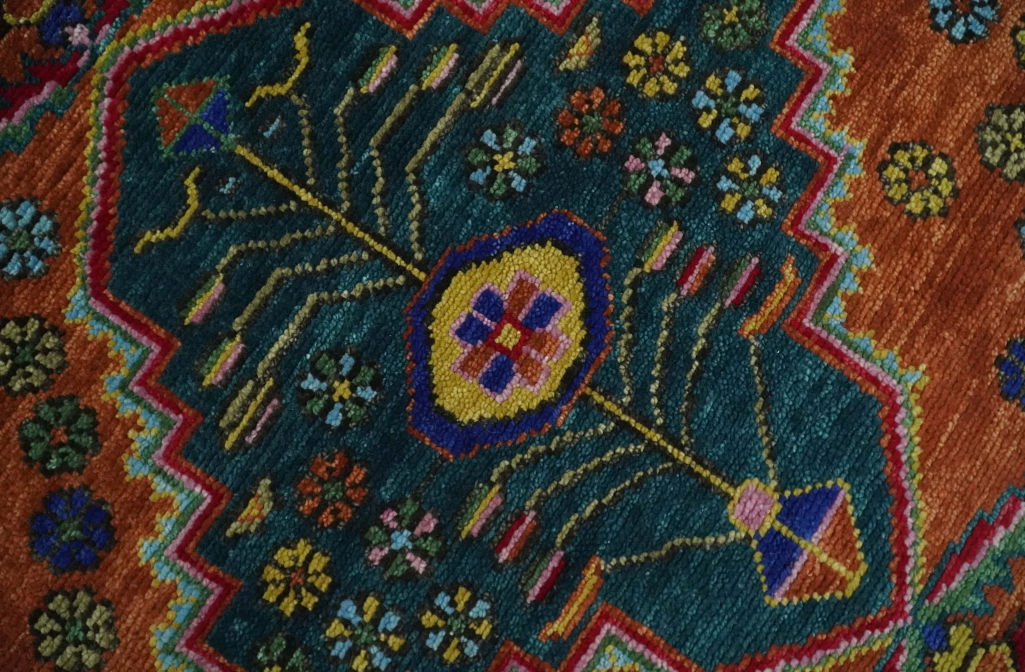 Hand Knotted Green, Rust, Yellow, Pink and Blue Traditional Floral Multi Size Wool Area Rug - Image 4