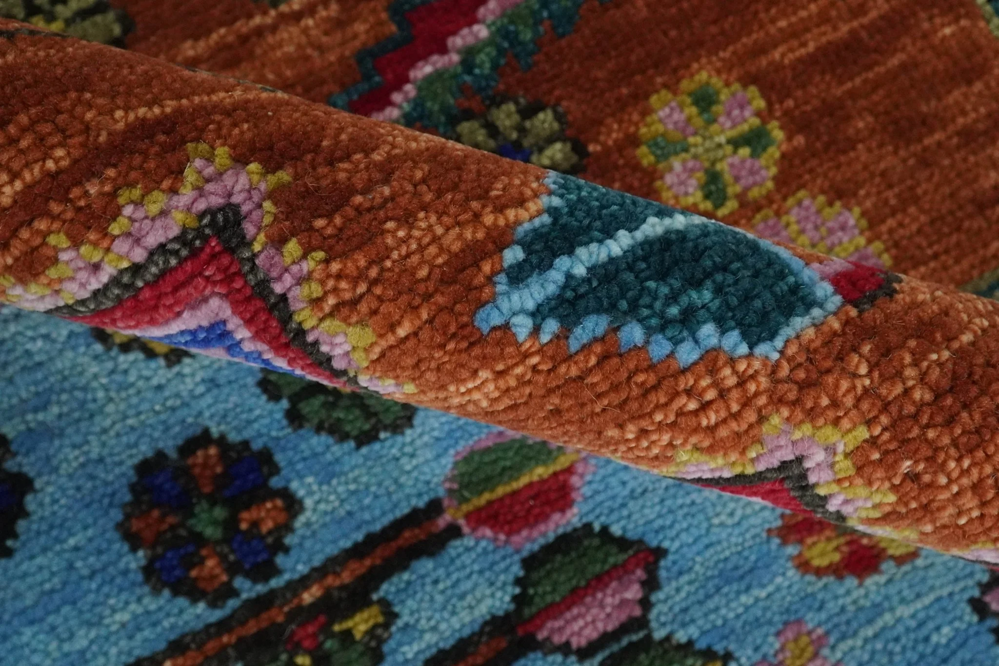 Hand Knotted Green, Rust, Yellow, Pink and Blue Traditional Floral Multi Size Wool Area Rug - Image 6