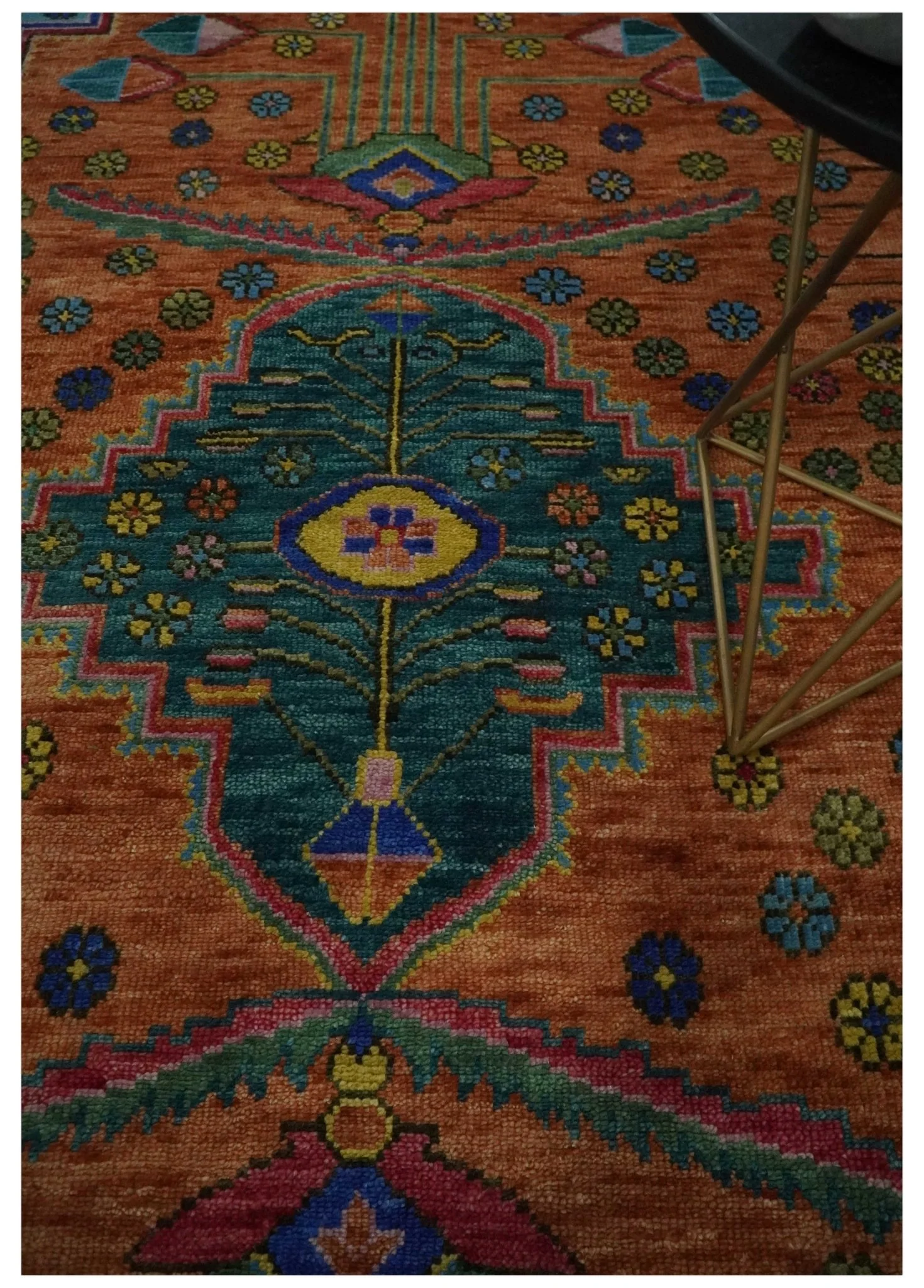 Hand Knotted Green, Rust, Yellow, Pink and Blue Traditional Floral 8x10 Wool Area Rug - Image 2