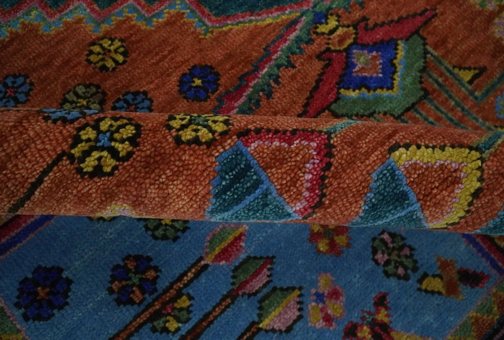 Hand Knotted Green, Rust, Yellow, Pink and Blue Traditional Floral 8x10 Wool Area Rug - Image 6