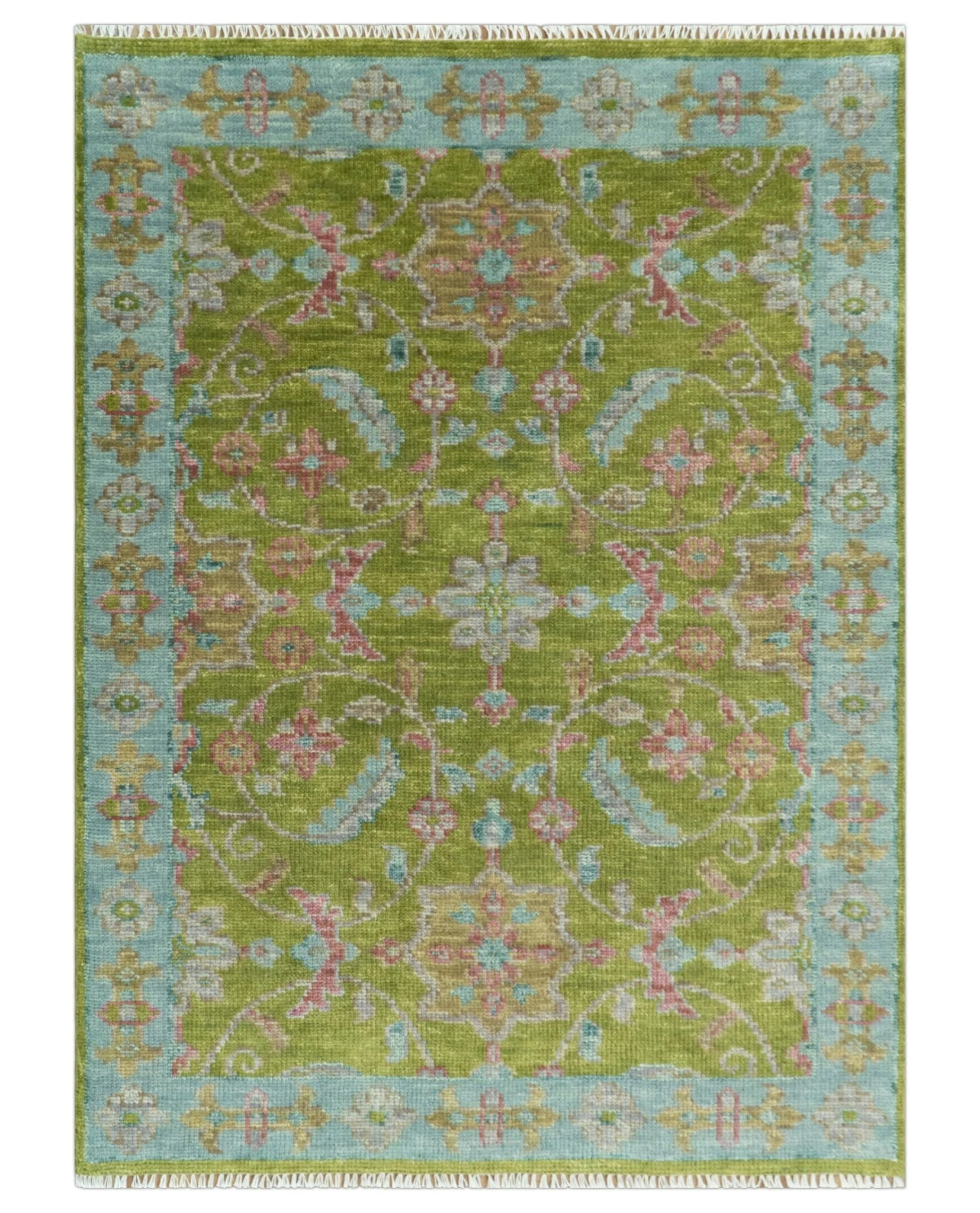 Custom Made Hand Knotted Green, Silver and Maroon Traditional Wool Area Rug - Image 11